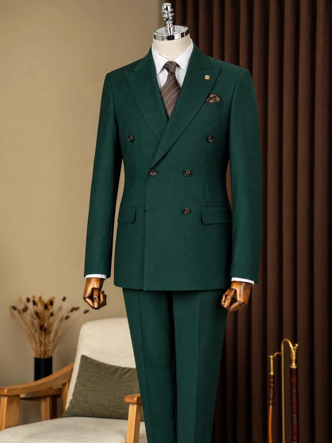 Green Double Breasted Suit 2-Piece