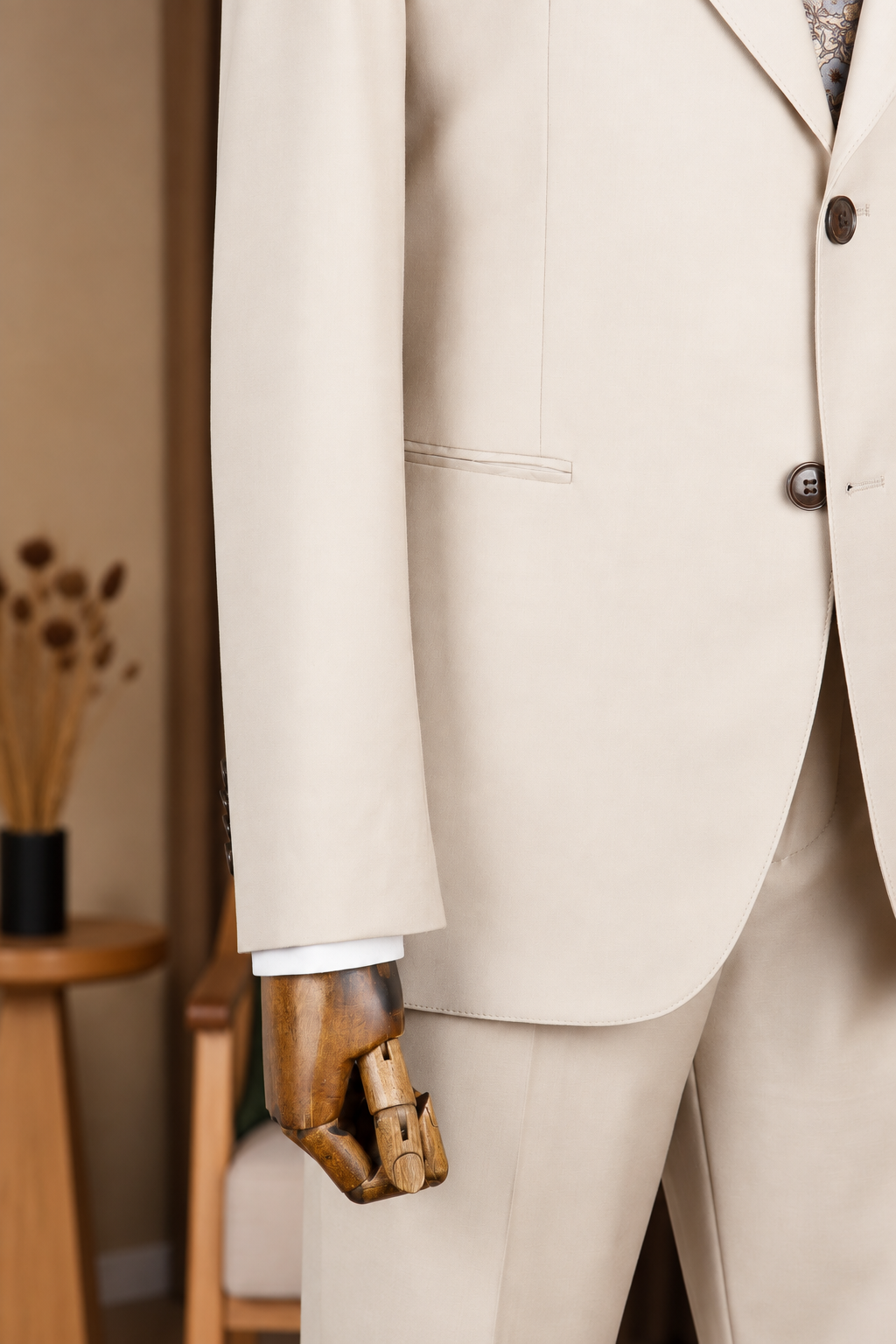 Beige Single Breasted Suit 2-Piece
