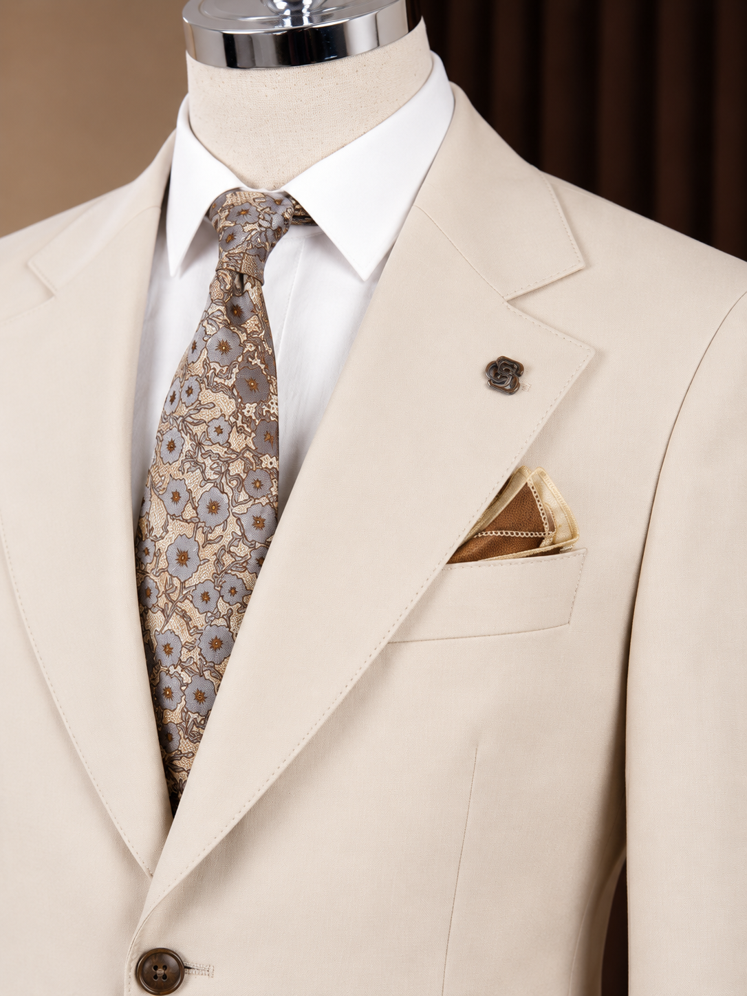 Beige Single Breasted Suit 2-Piece