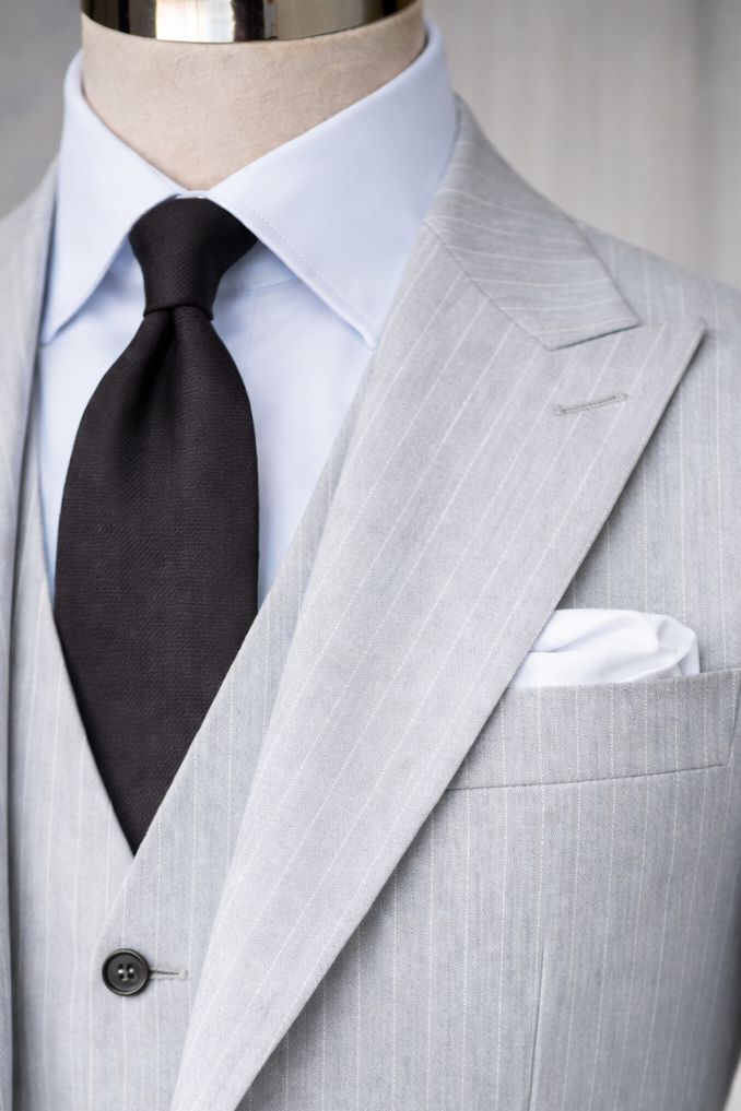 Grey Striped Slim-Fit Suit 3-Piece