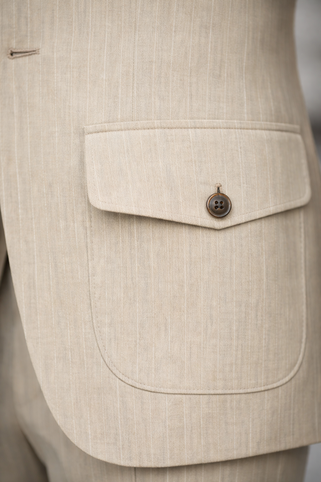 Beige Striped Slim-Fit Suit 3-Piece