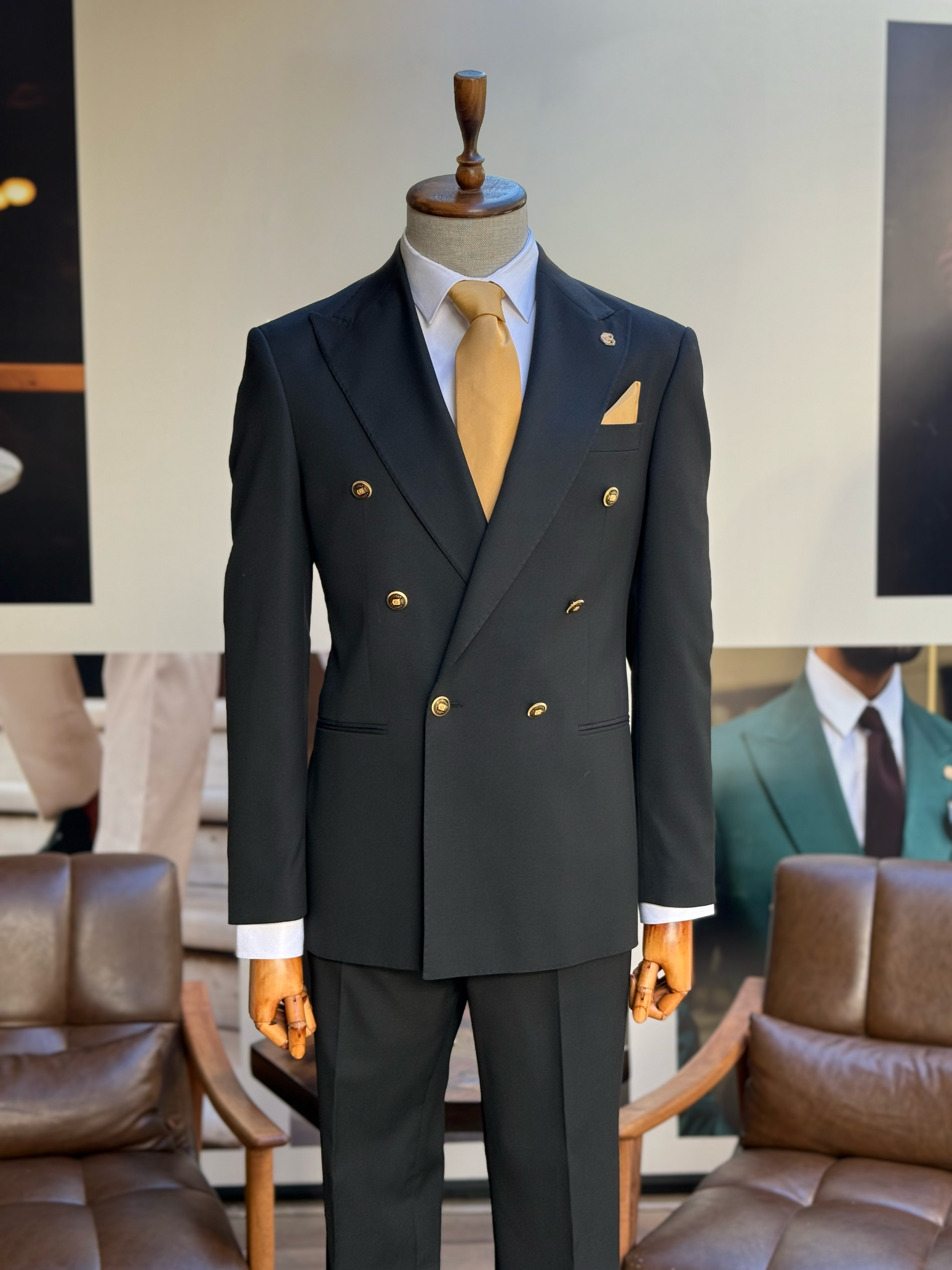 Black Double Breasted Suit 2-Piece