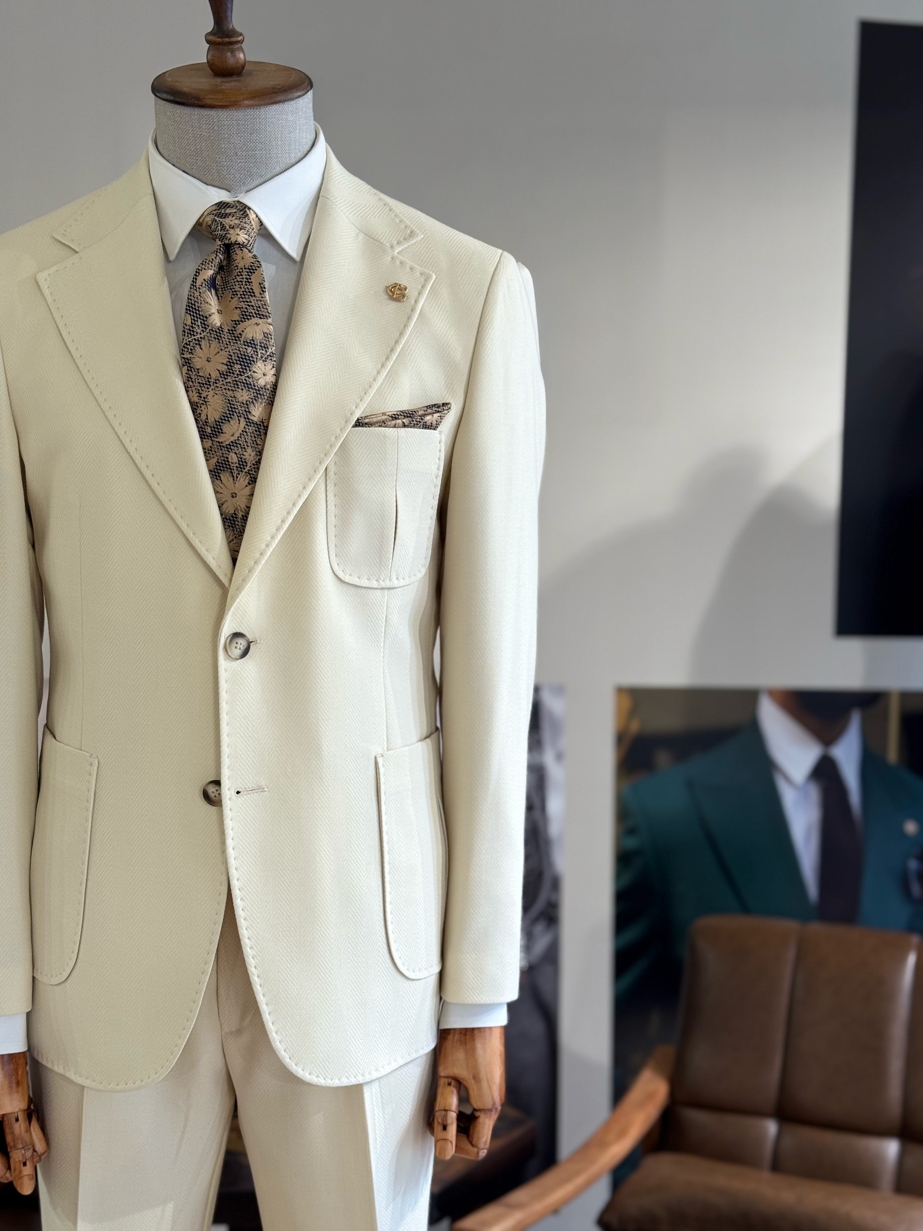 Beige Slim-Fit Suit 2-Piece