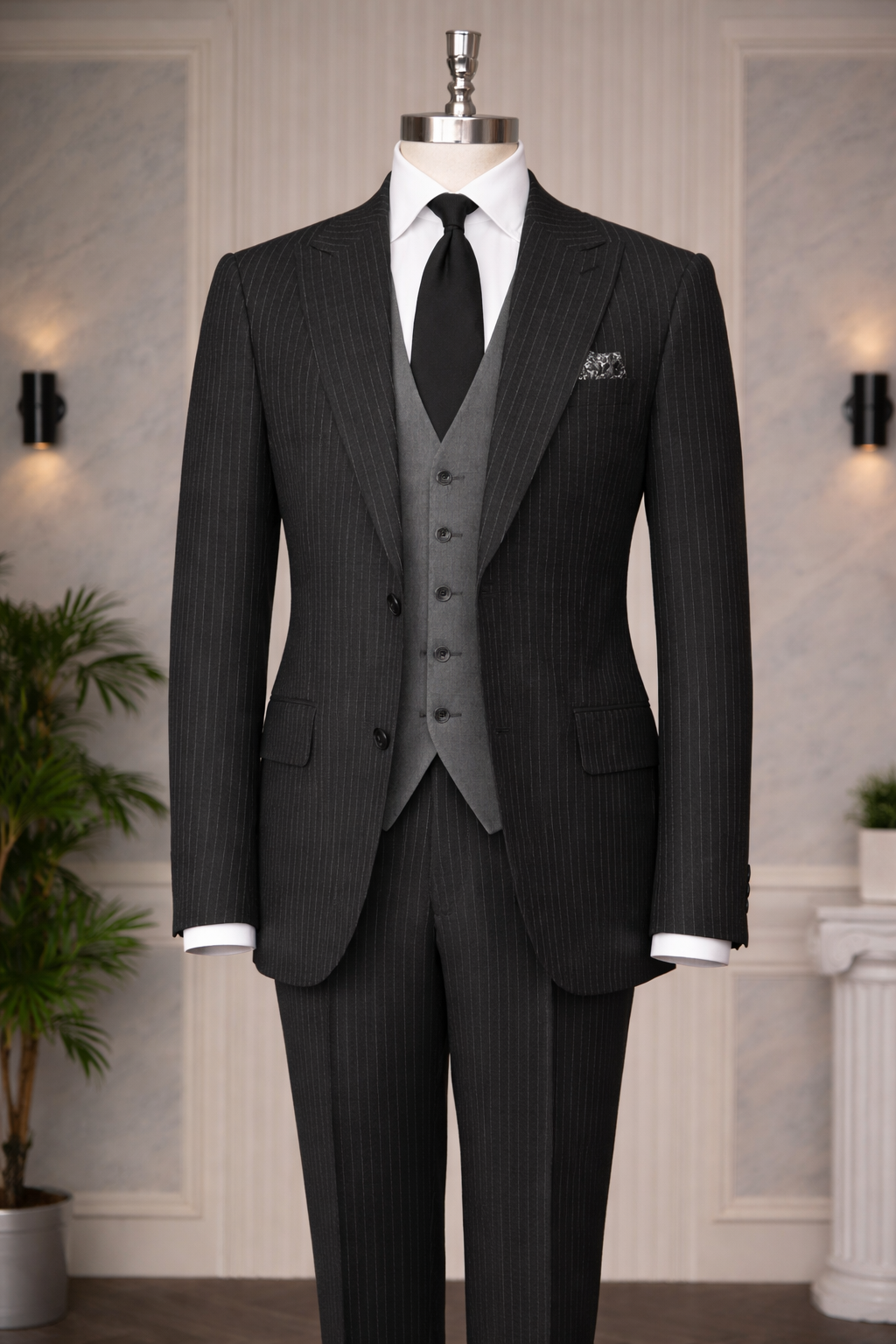 Black Double-Sided Vest Suit 3-Piece