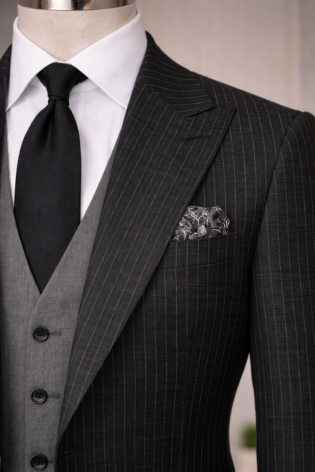 Black Double-Sided Vest Suit 3-Piece