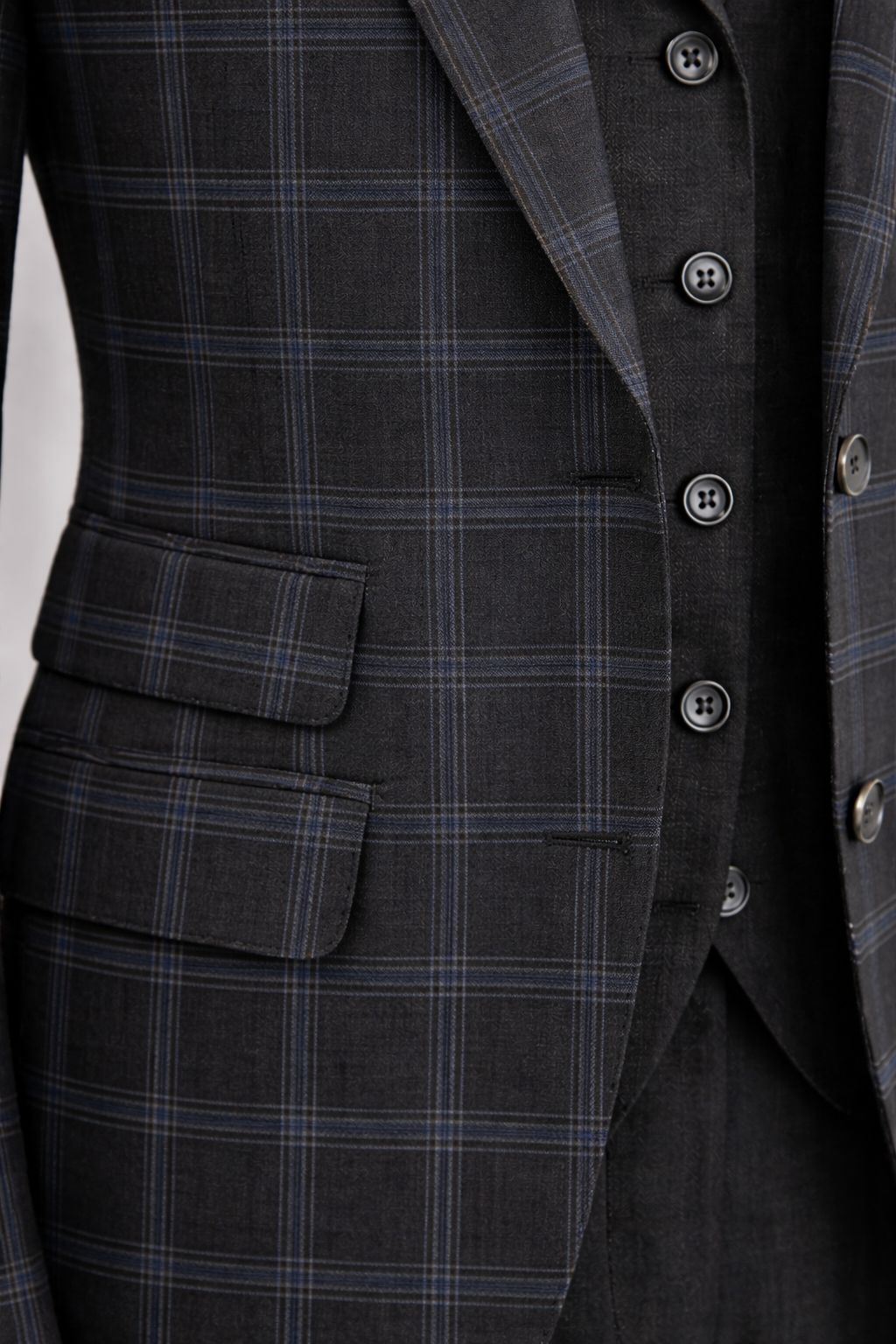 Dark Navy Plaid Slim-Fit Suit 3-Piece