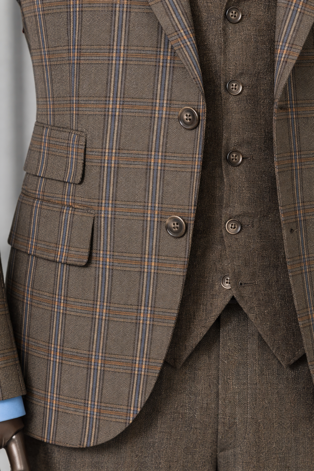 Brown Plaid Slim-Fit Suit 3-Piece