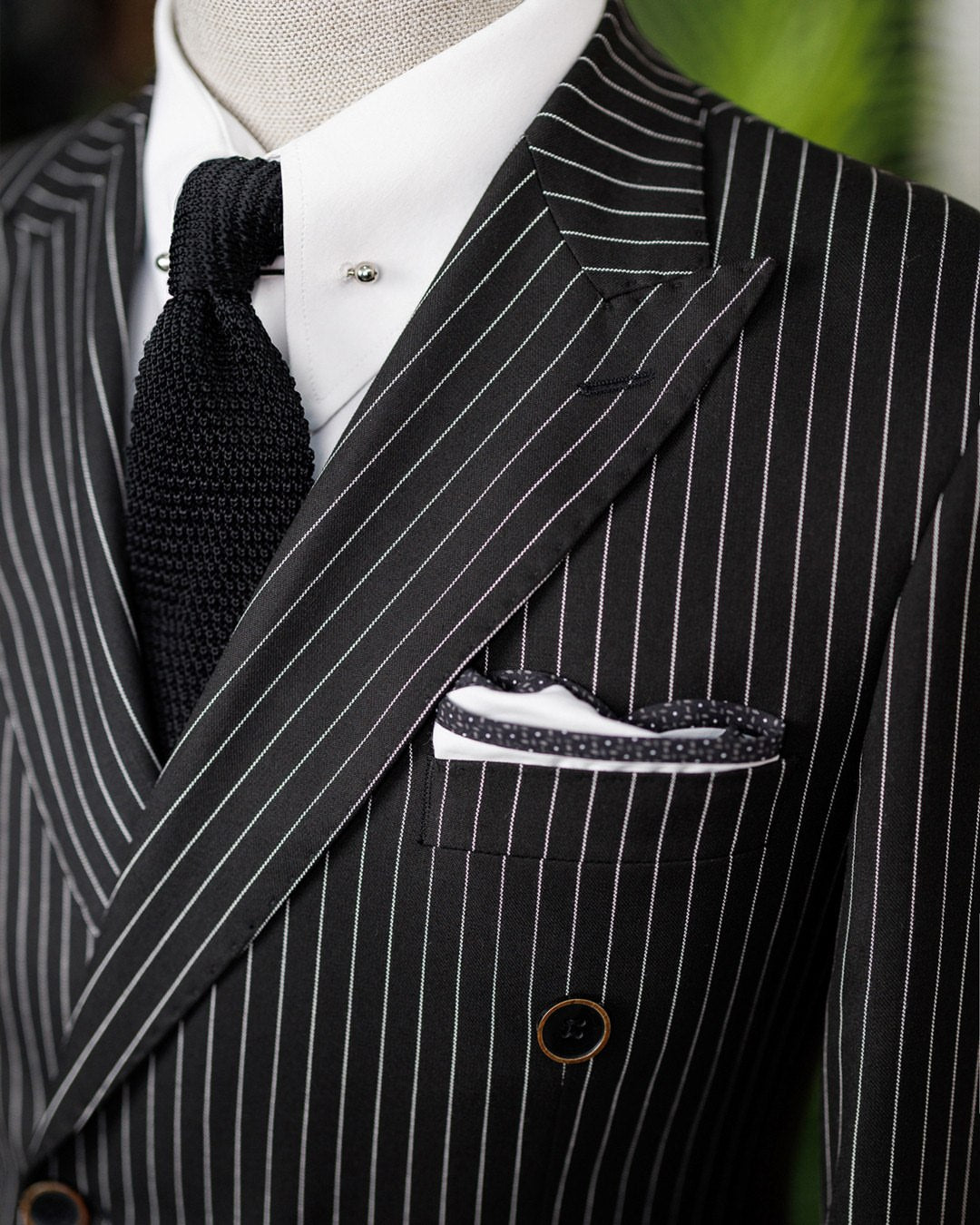 Black Striped Double Breasted Suit 2-Piece