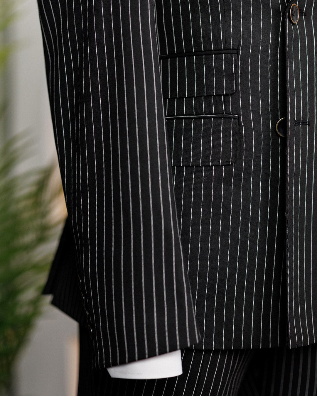 Black Striped Double Breasted Suit 2-Piece
