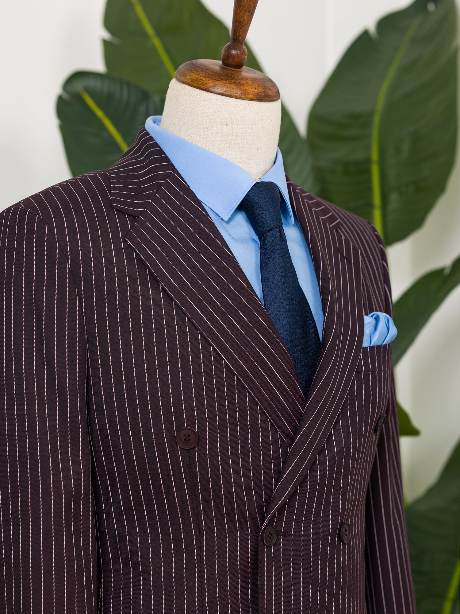 Bordeaux Striped Double Breasted Suit 2-Piece