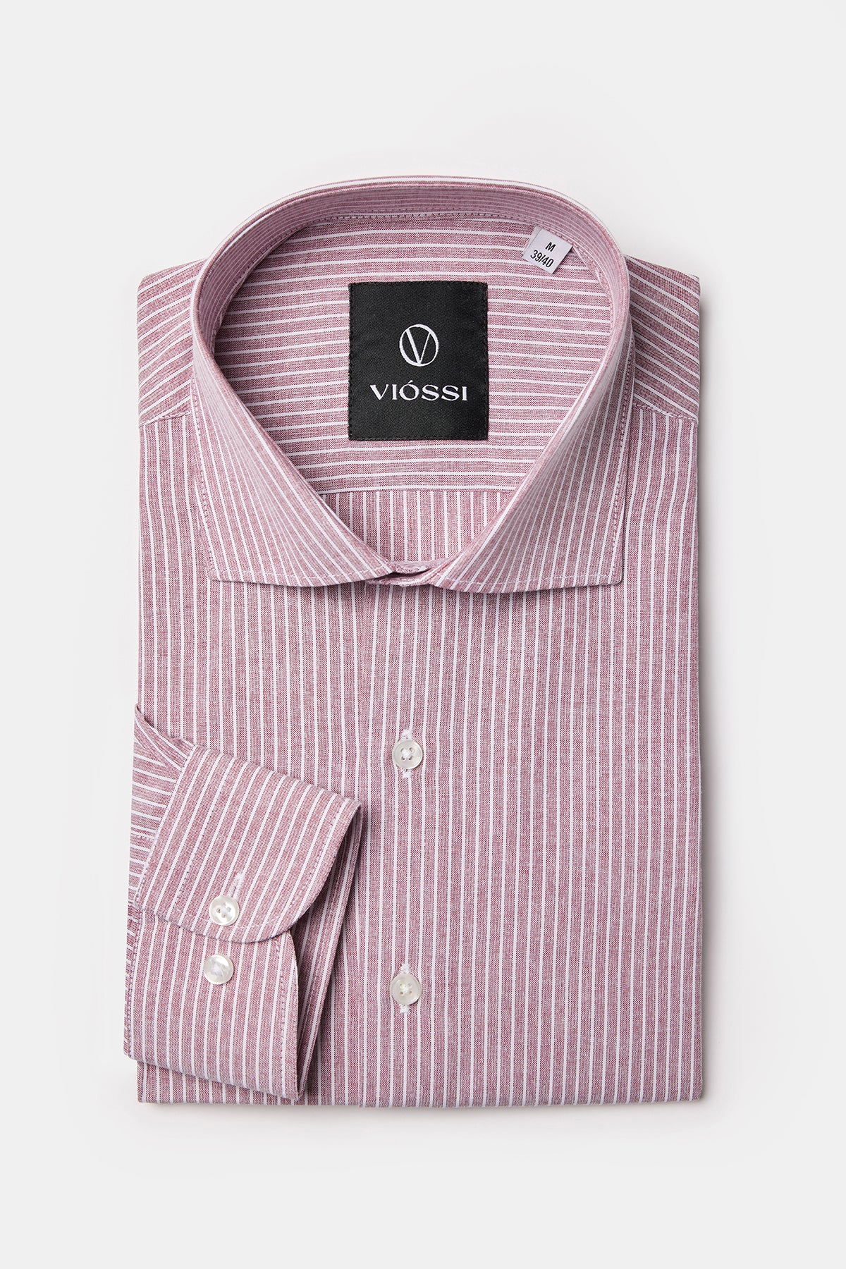 Dusty Pink Striped Italian Spread Collar Shirt