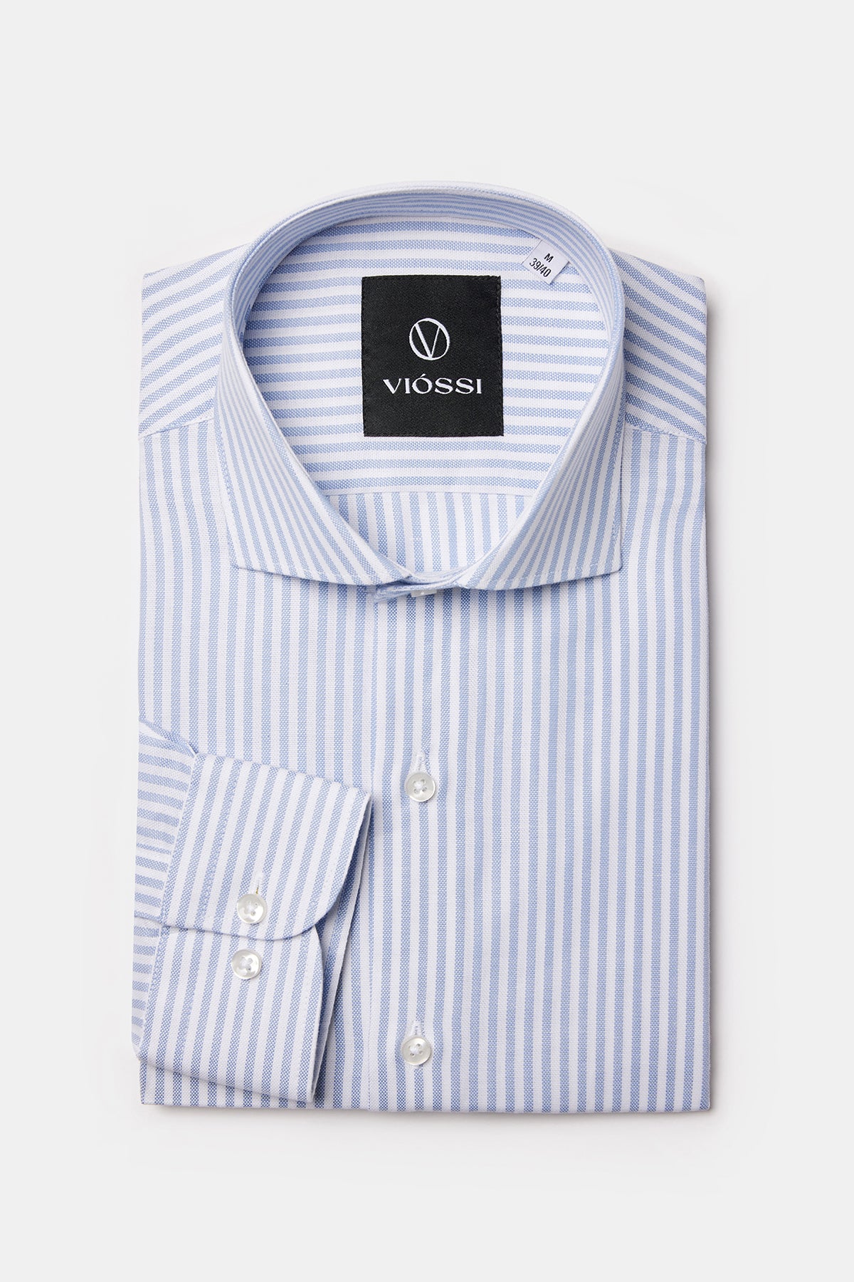 Sky-Blue Striped Spread Collar Shirt