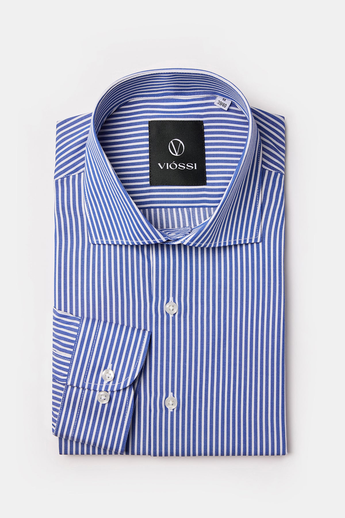 Blue Striped Italian Spread Collar Shirt