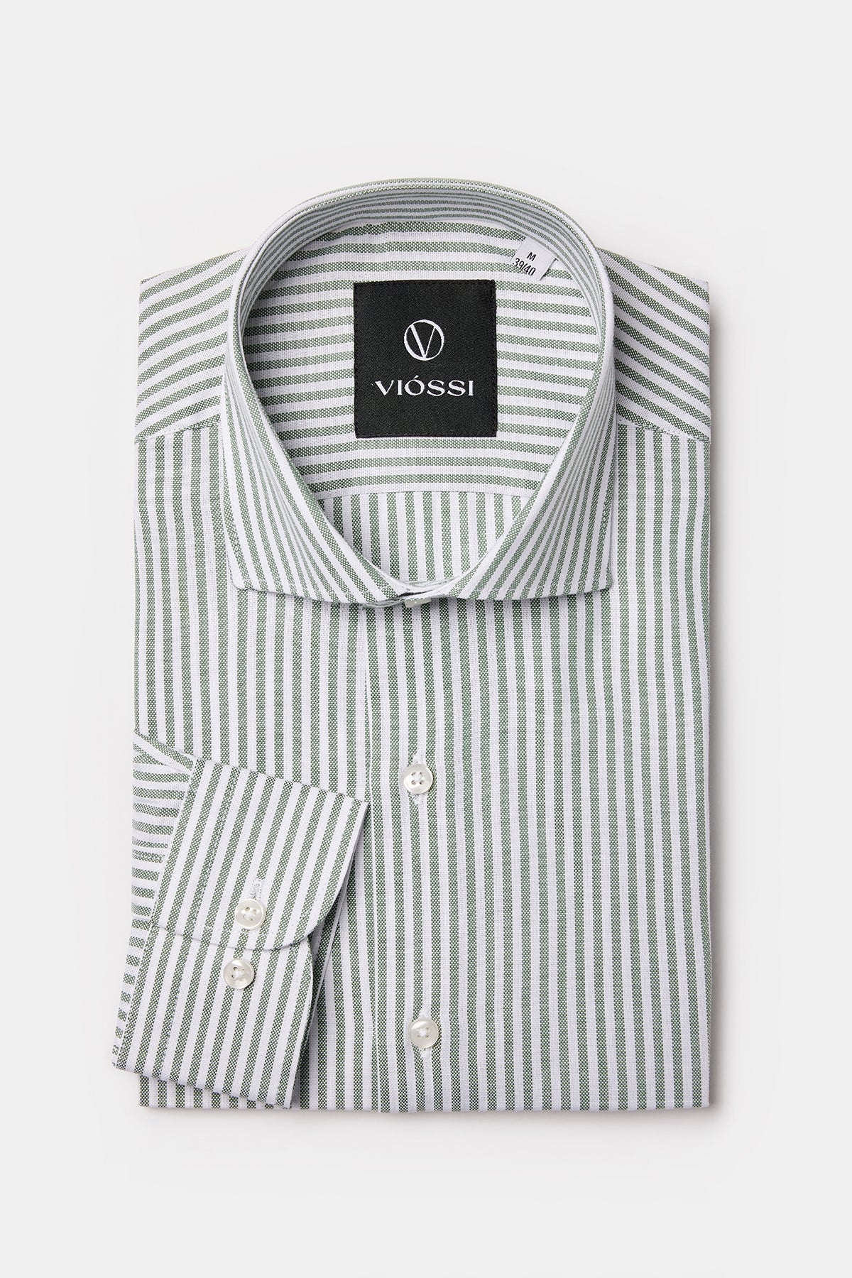 Green Striped Spread Collar Shirt