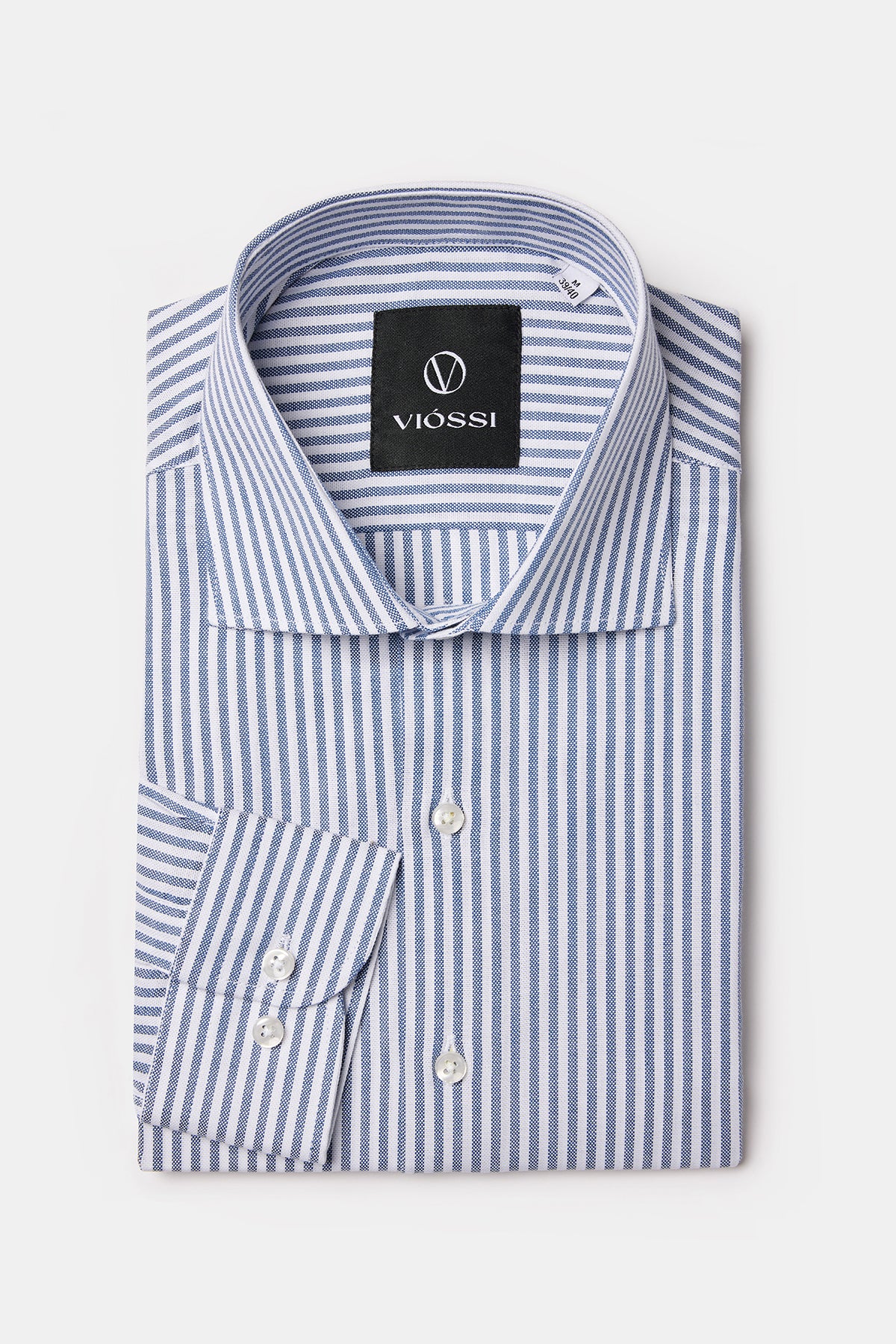 Blue Striped Italian Spread Collar Shirt