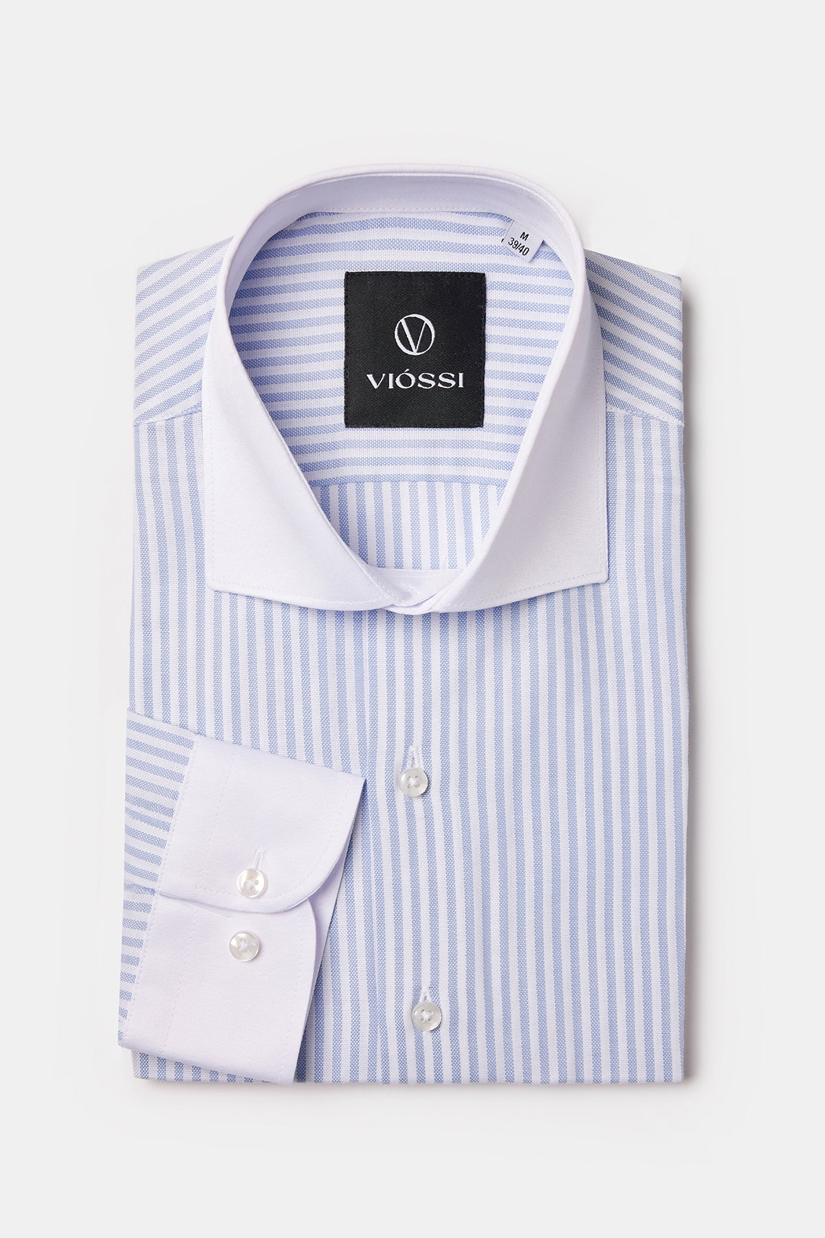 Sky-Blue Striped White Collar Shirt