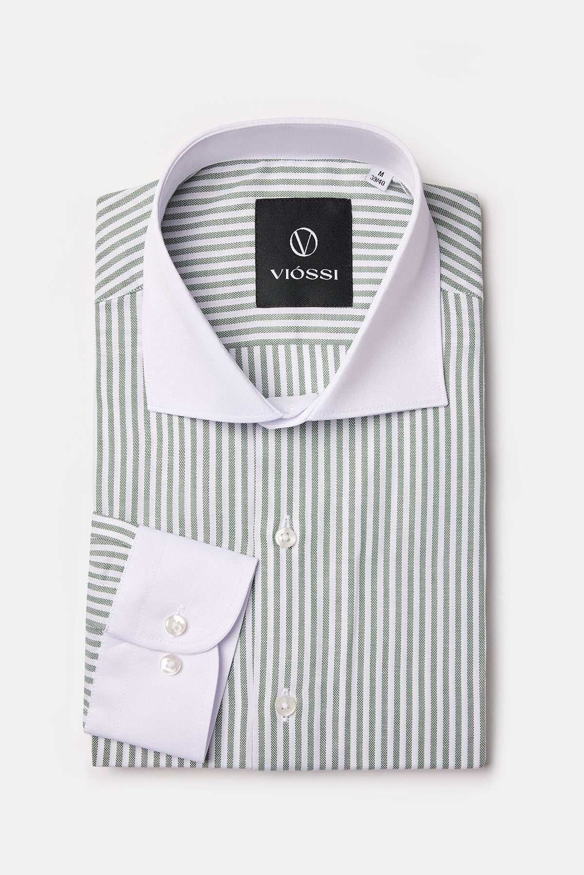Green Striped White Collar Shirt