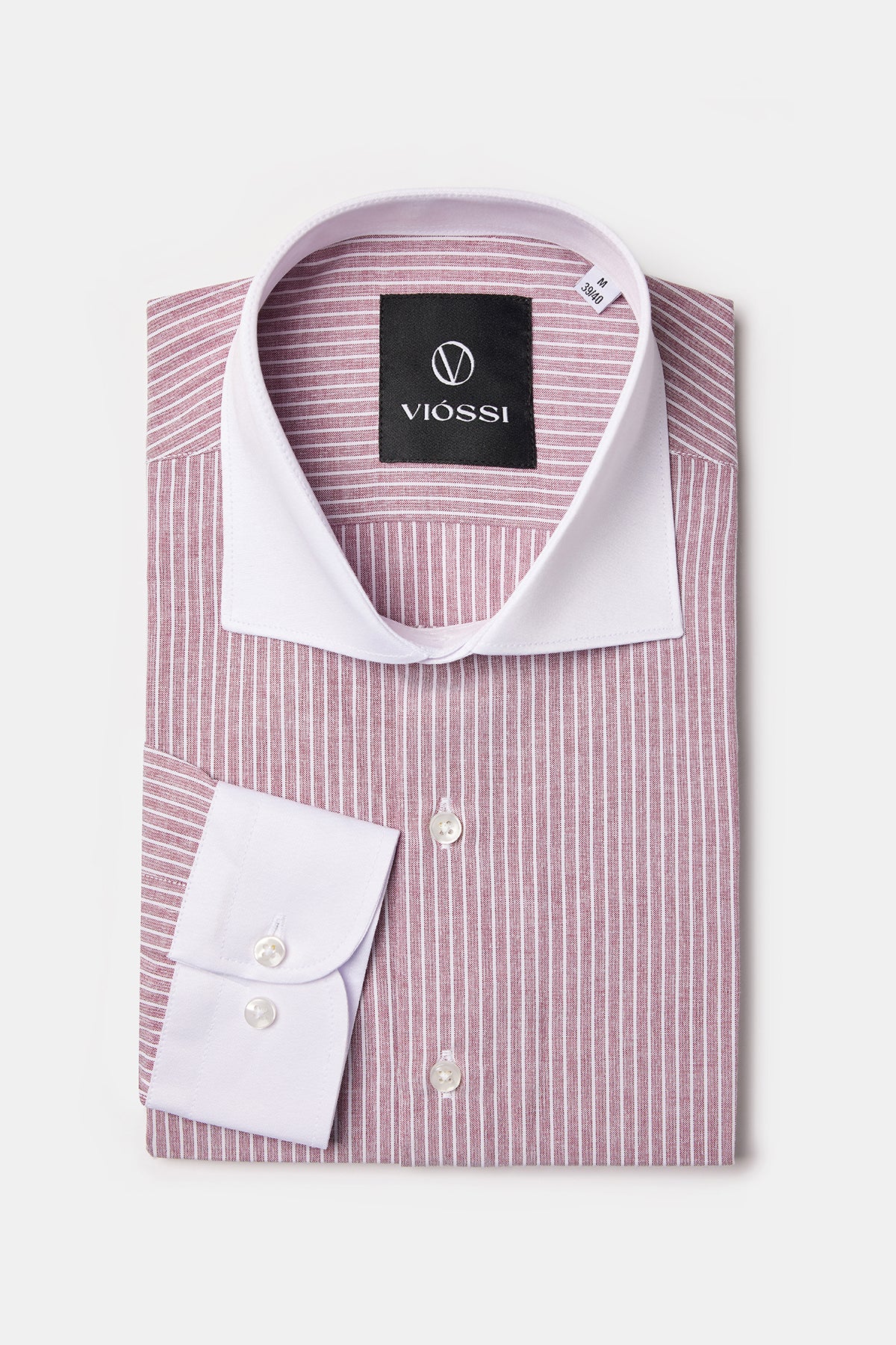 Dusty-Pink Striped White Collar Shirt