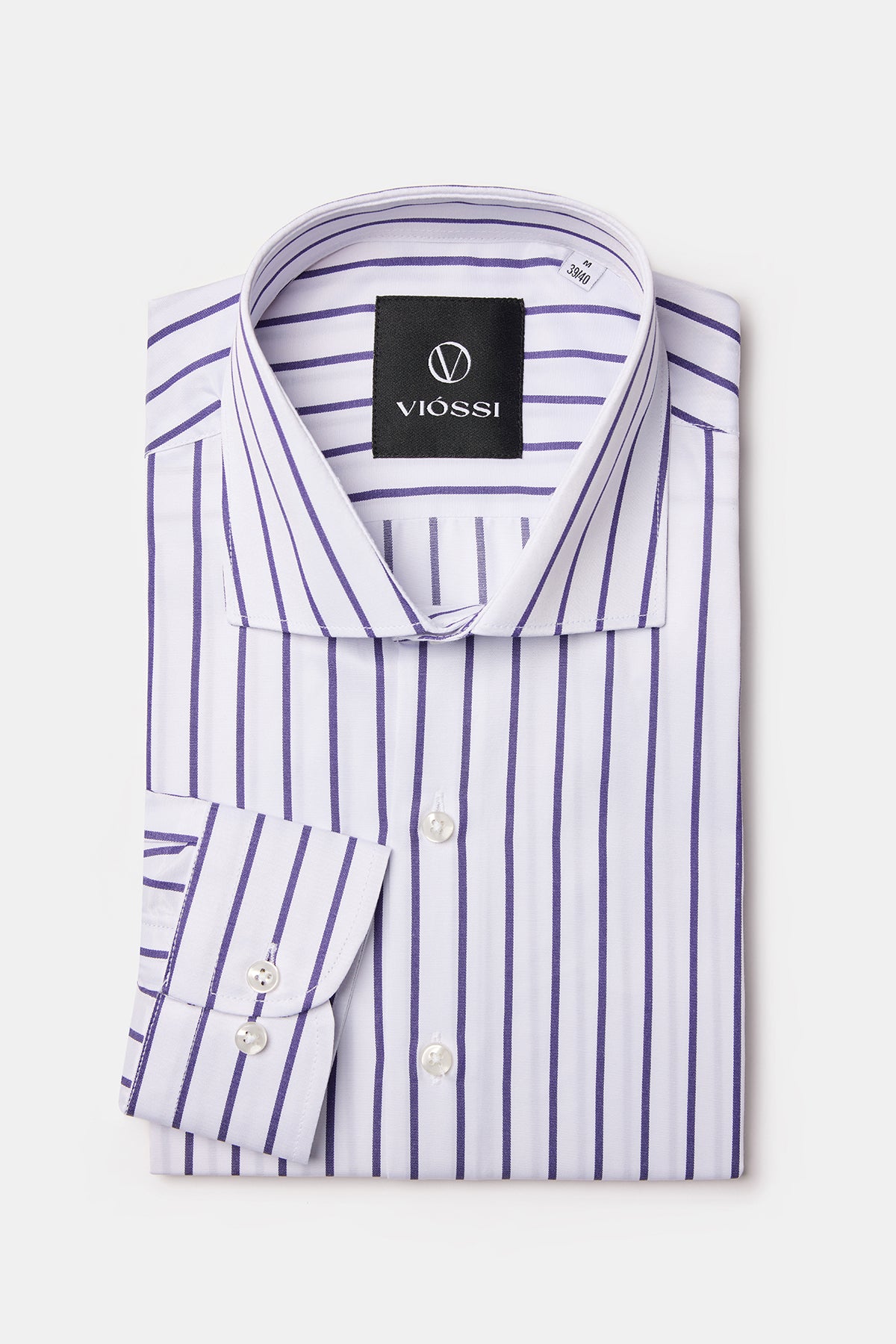 White-Purple Striped Italian Spread Collar Shirt