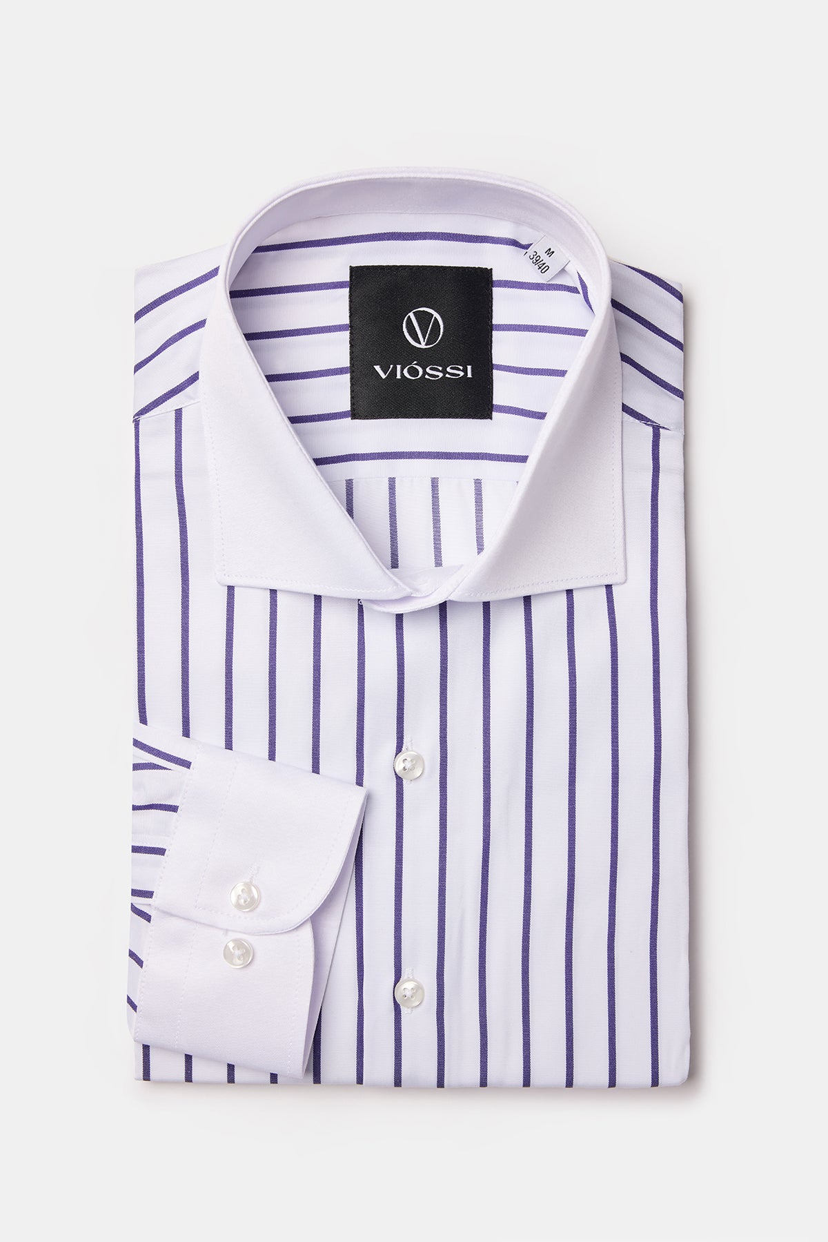 White-Purple Striped White Collar Shirt
