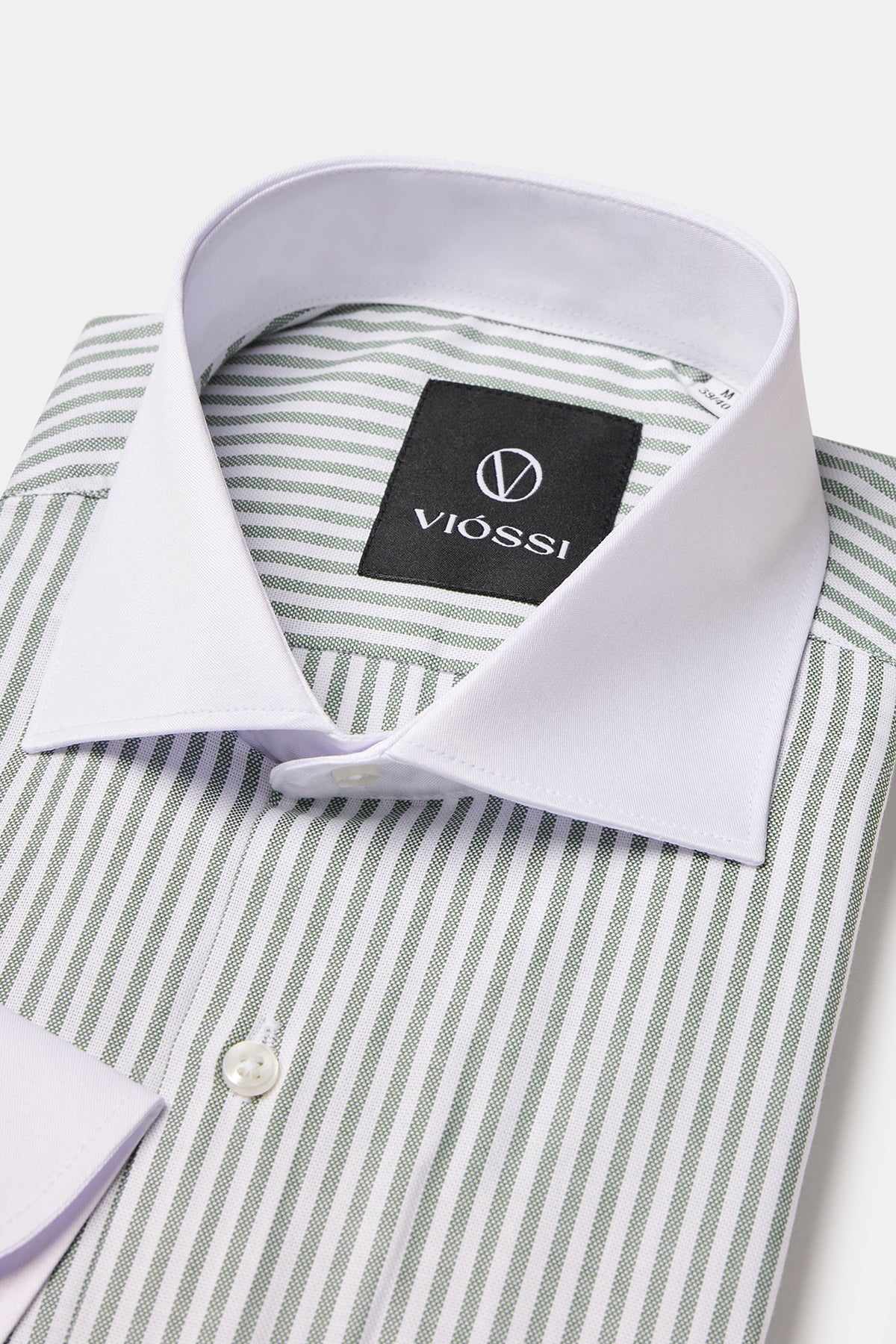 Green Striped White Collar Shirt