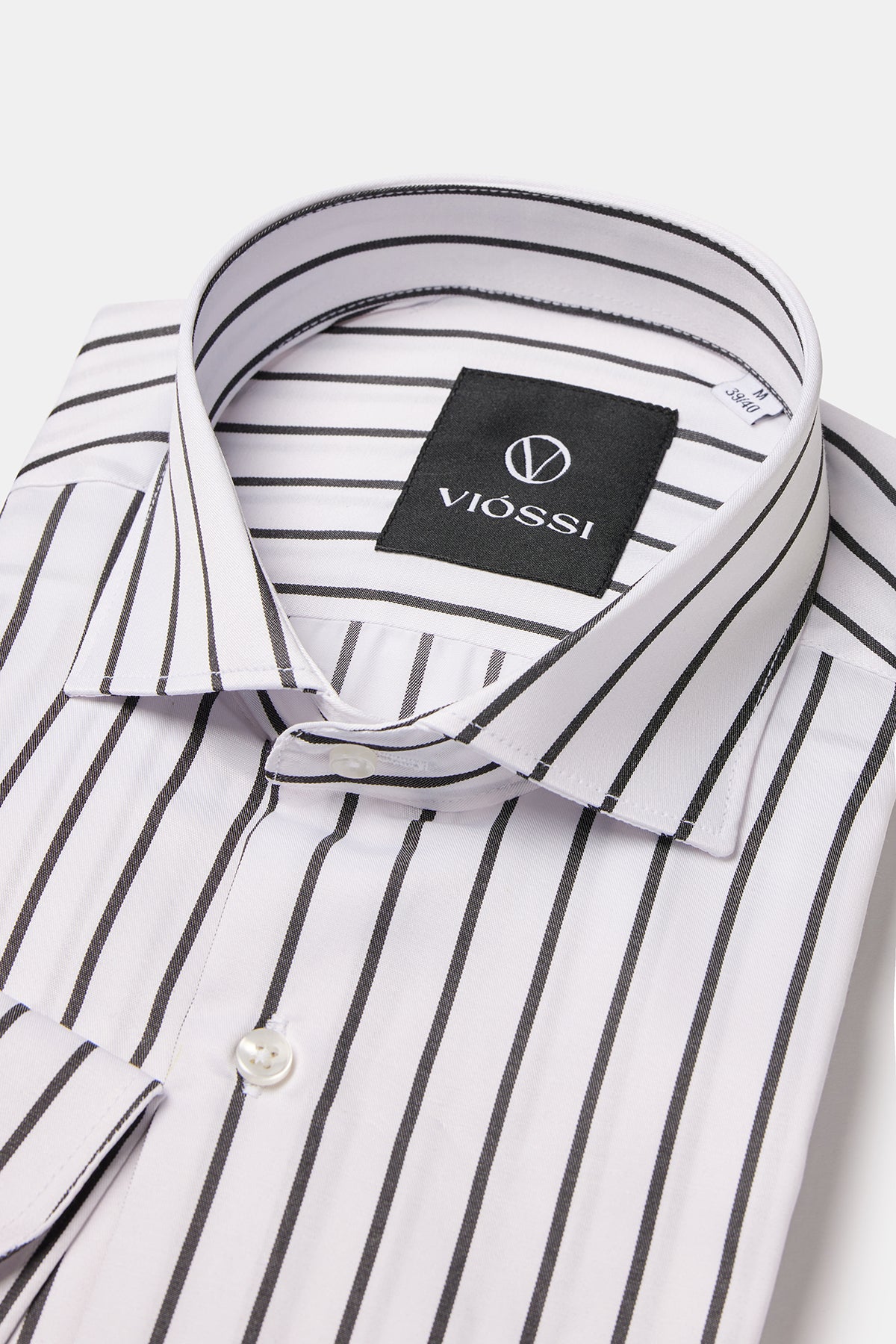 White-Black Striped Spread Collar Shirt