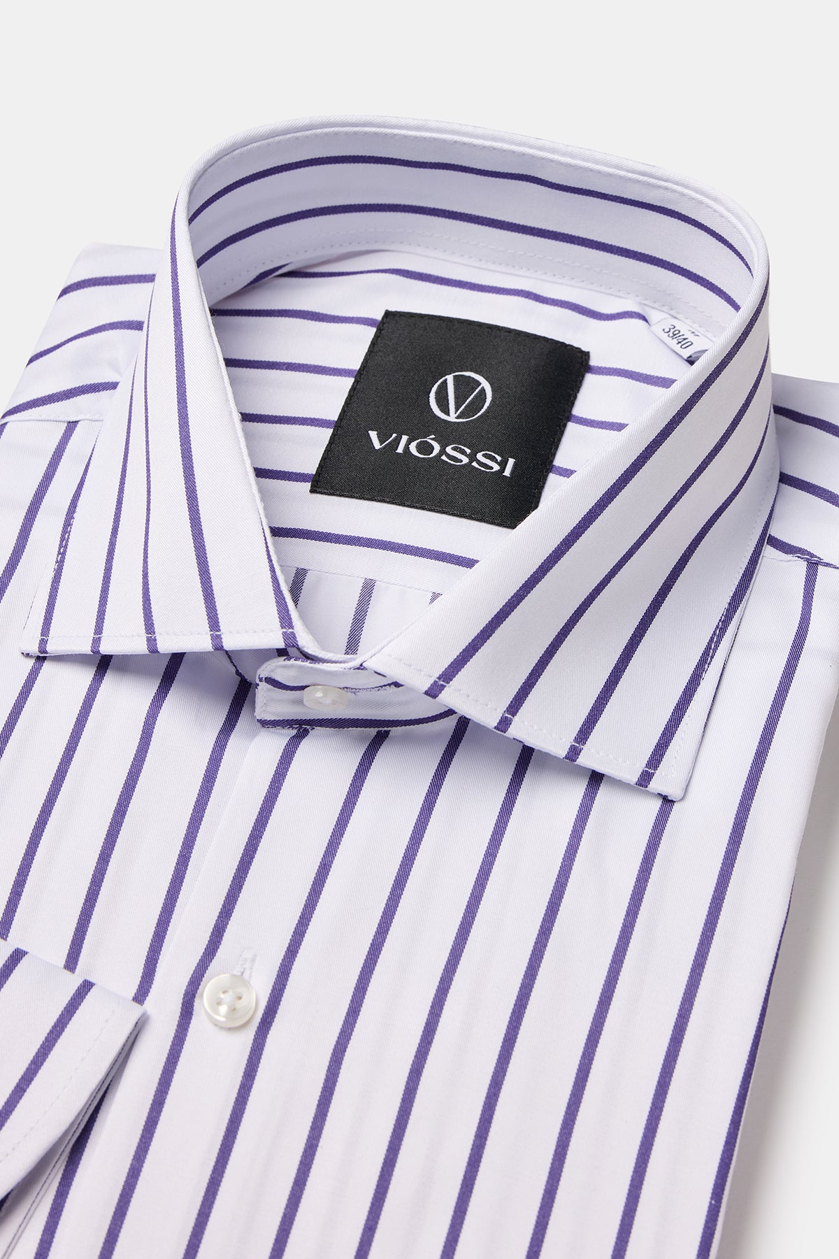 White-Purple Striped Italian Spread Collar Shirt