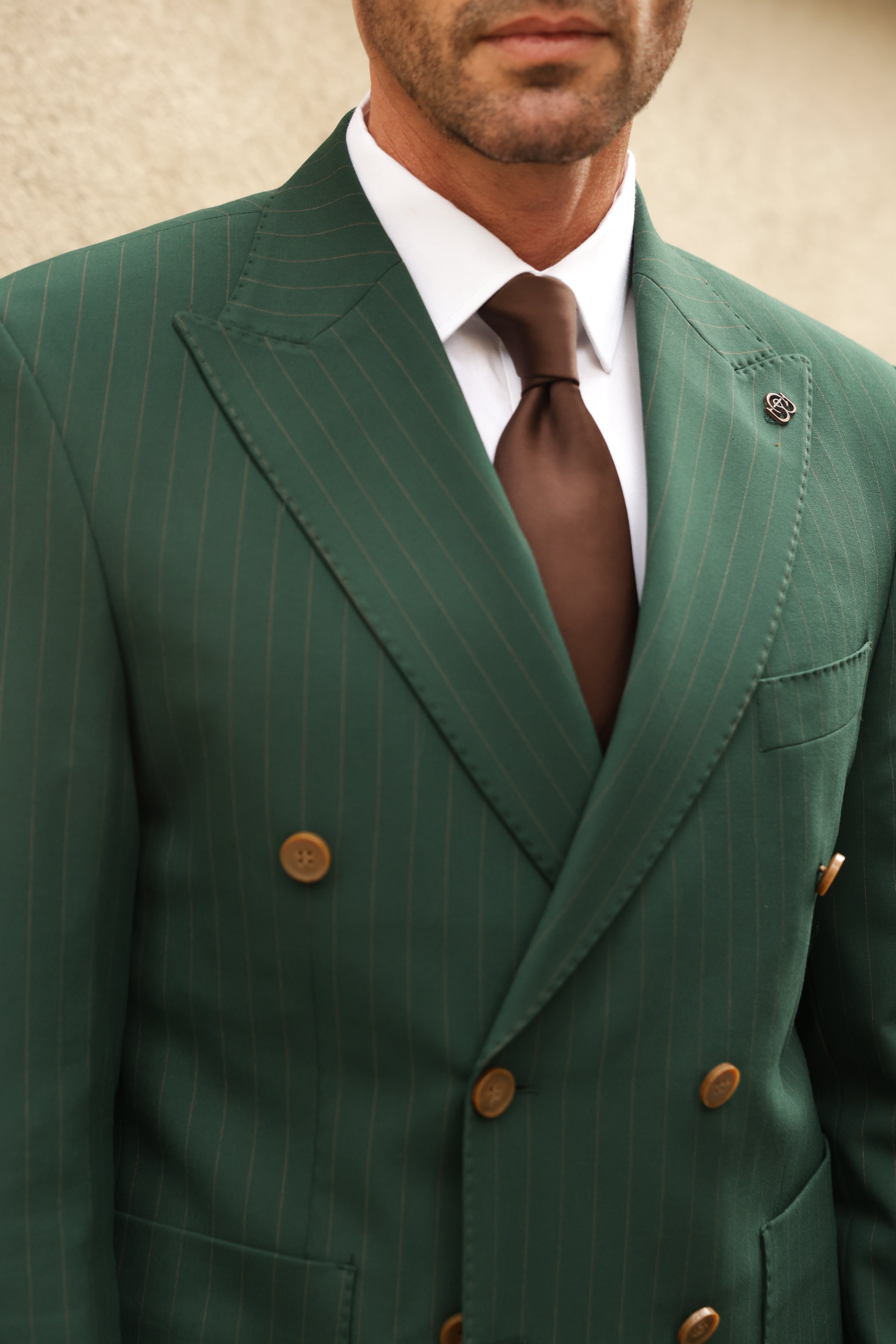 Green Striped Double Breasted Suit 2-Piece