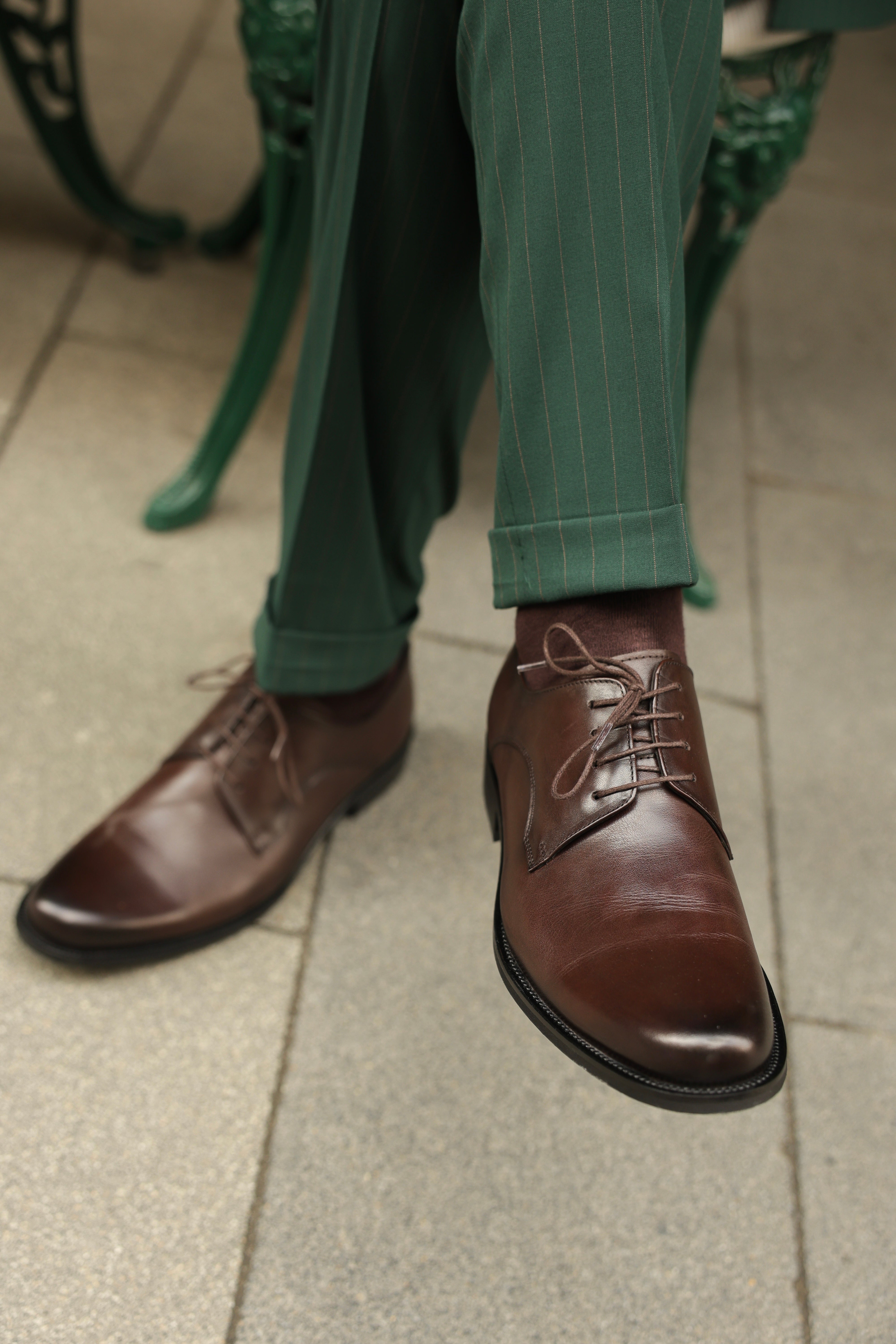 Green Striped Double Breasted Suit 2-Piece