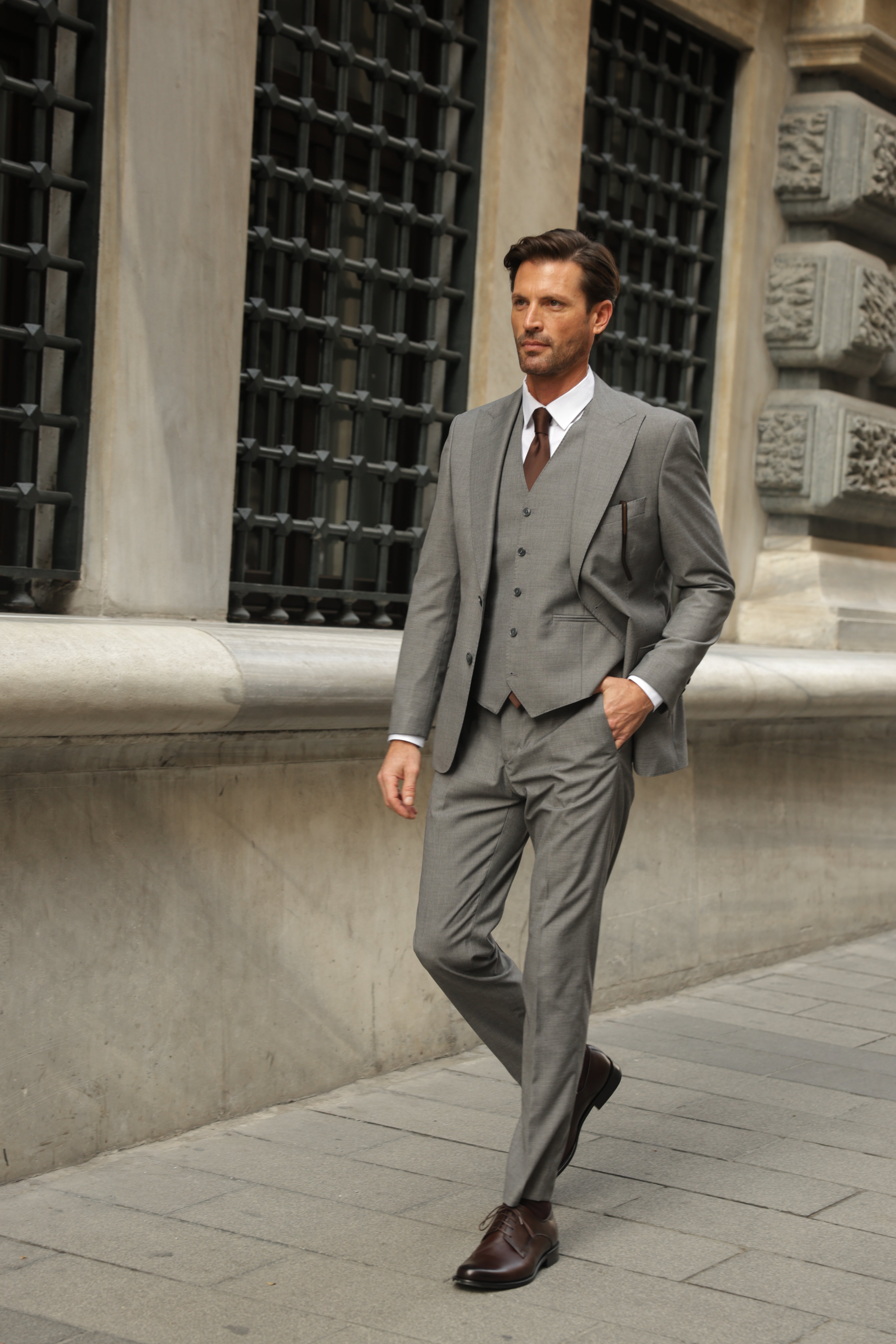 Grey Slim-Fit Suit 3-Piece