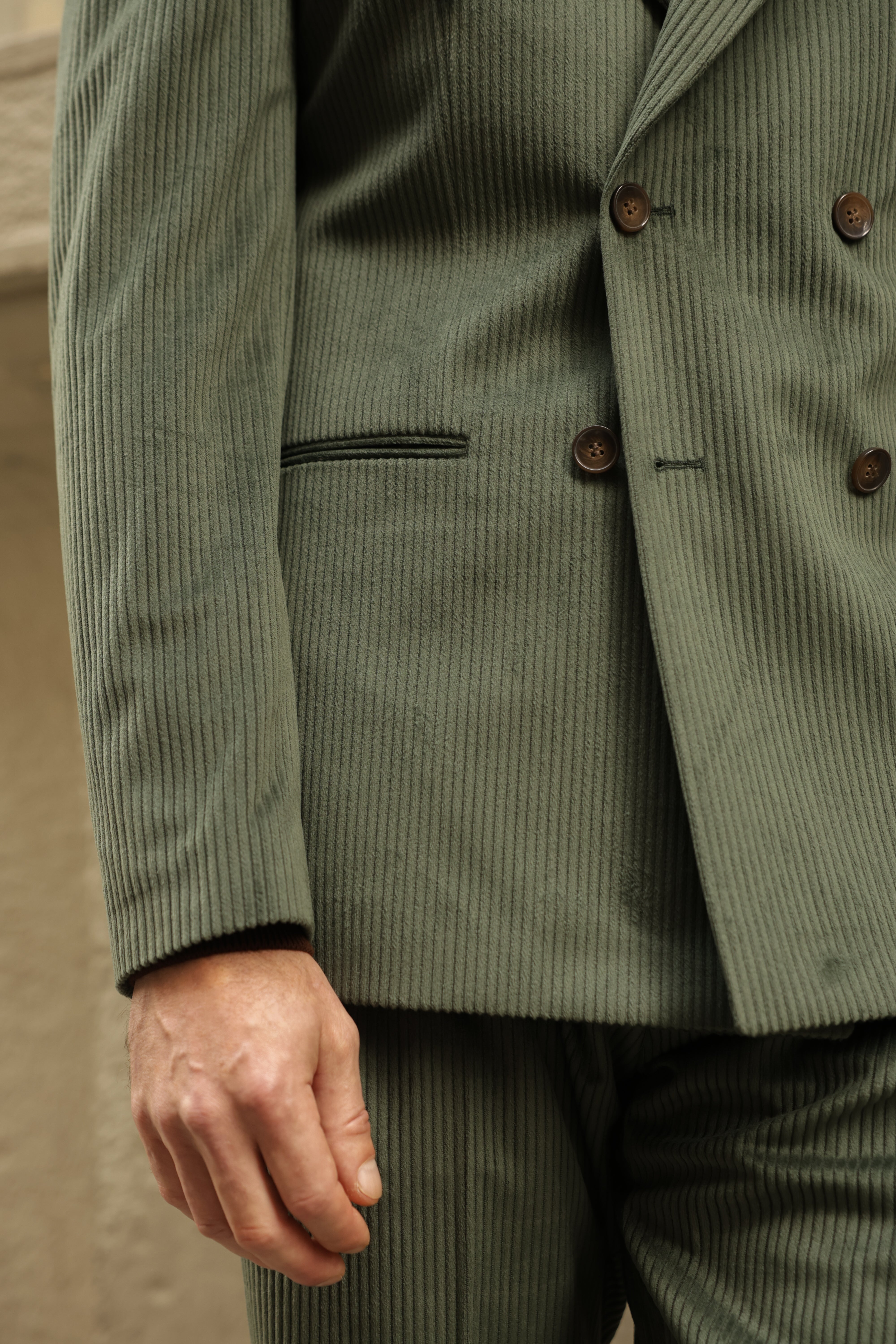 Khaki Velvet Double Breasted Suit 2-Piece