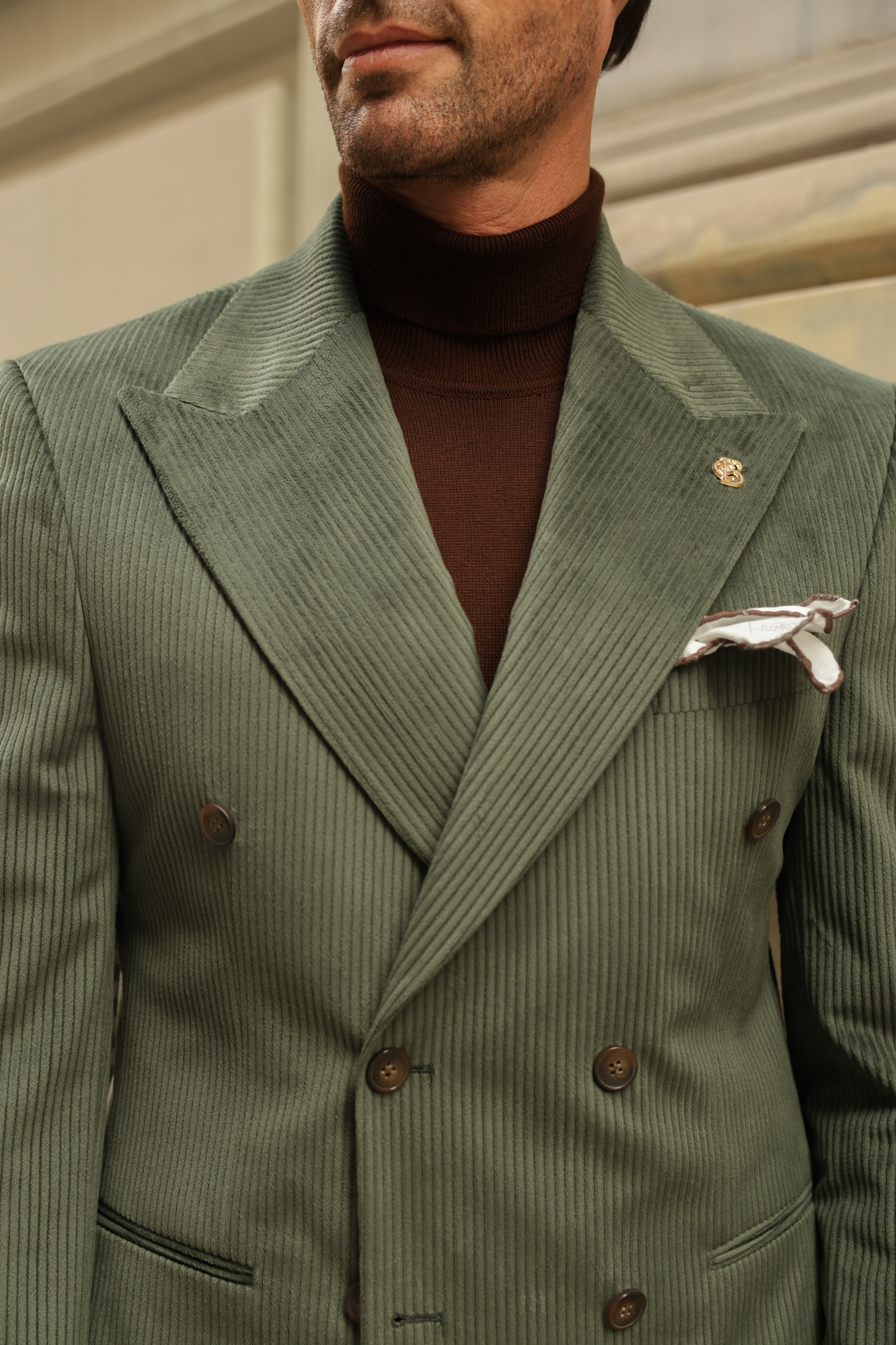 Khaki Velvet Double Breasted Suit 2-Piece