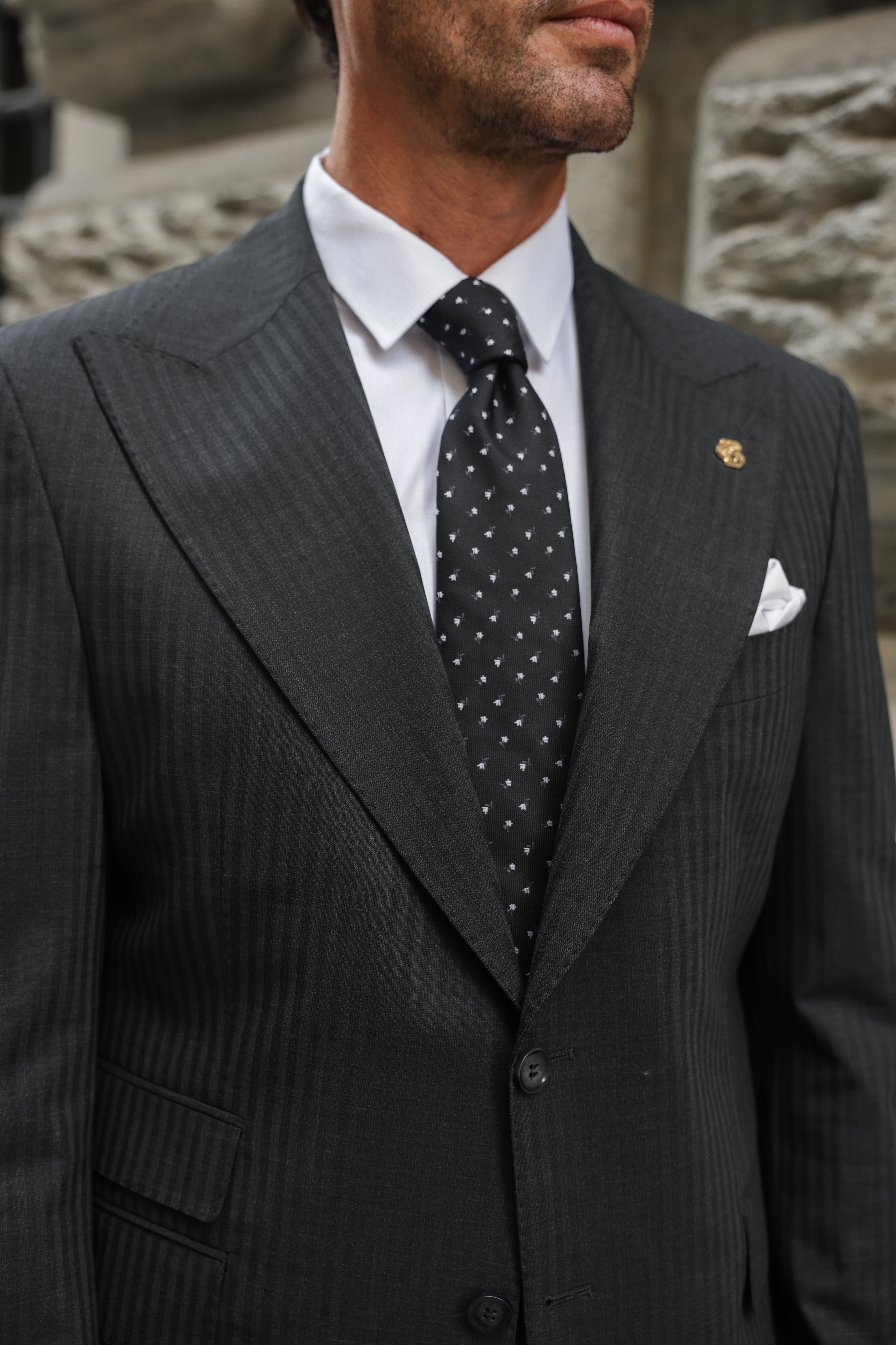 Black Striped Slim-Fit Suit 2-Piece