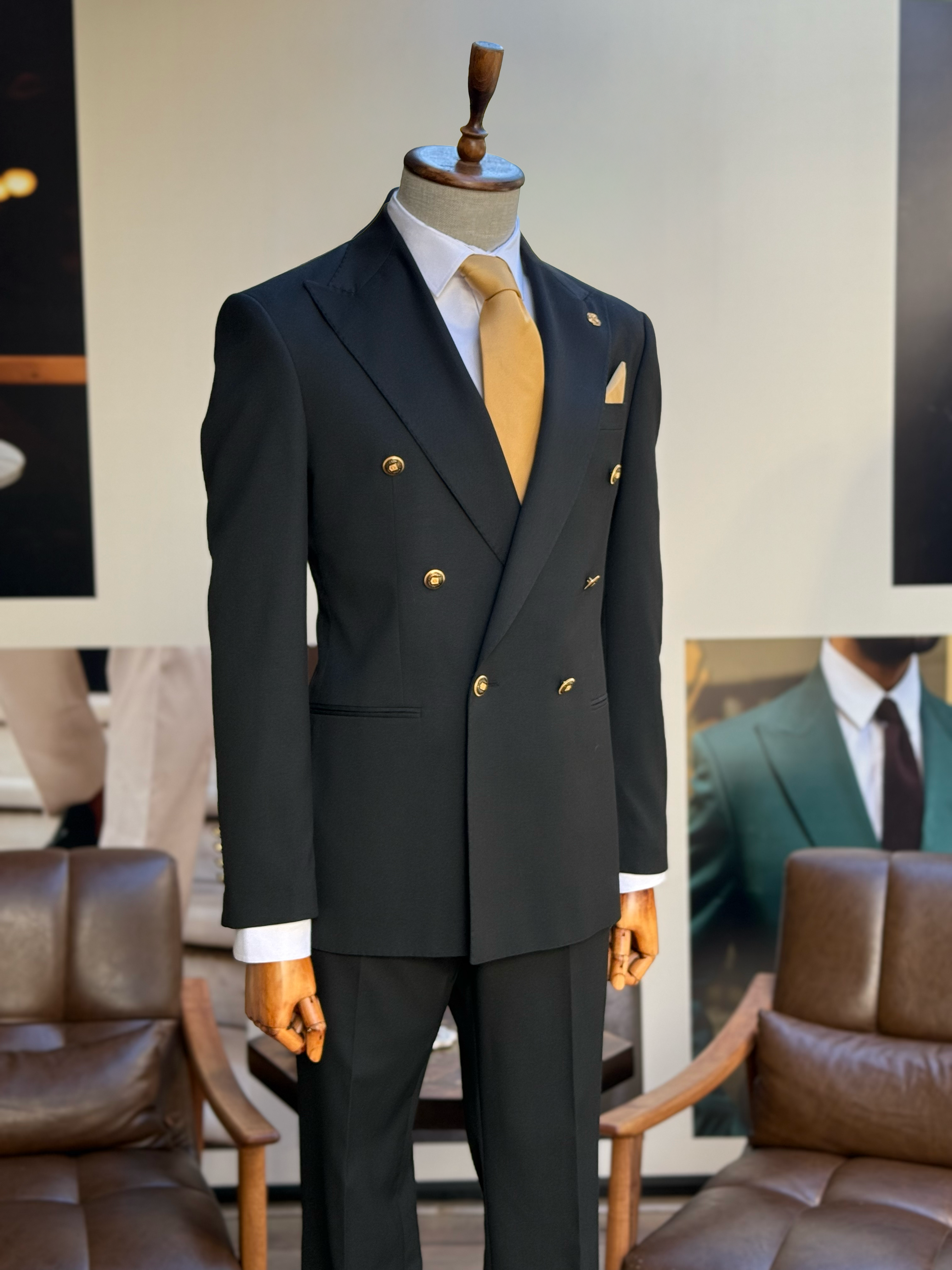 Black Double Breasted Suit 2-Piece