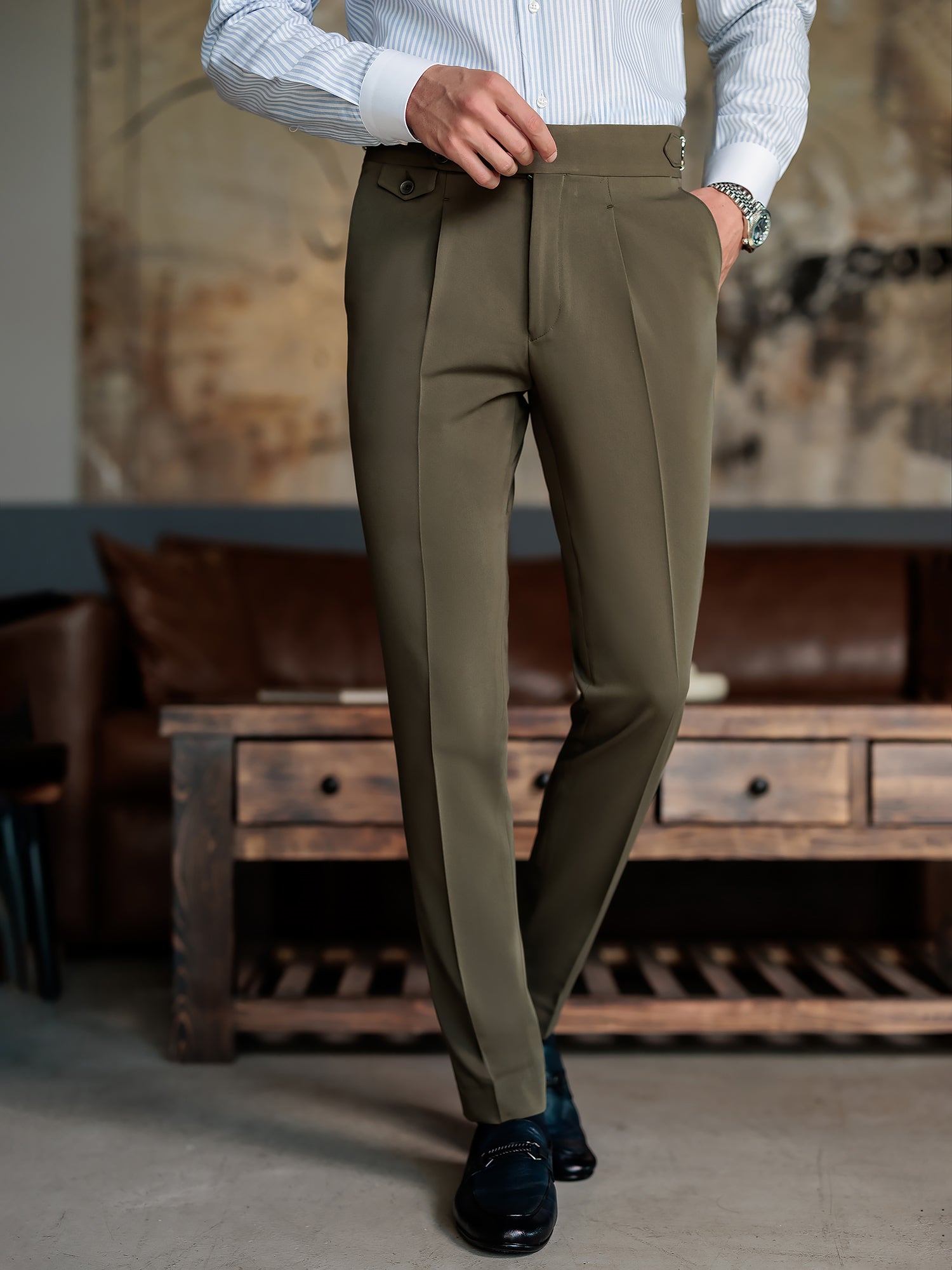London Khaki High Waist Slim-Fit Pants