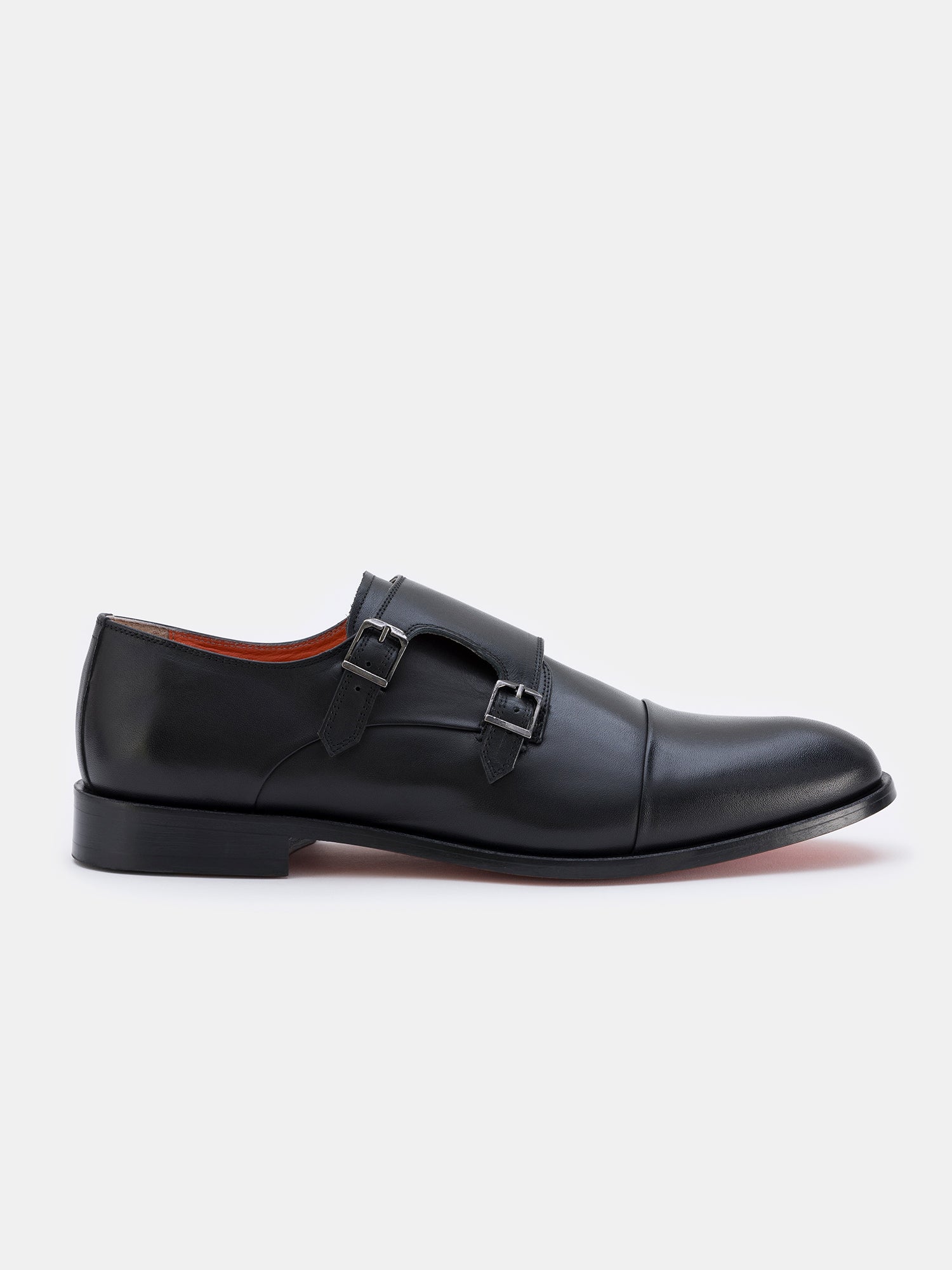Black Leather Monk Straps Shoes