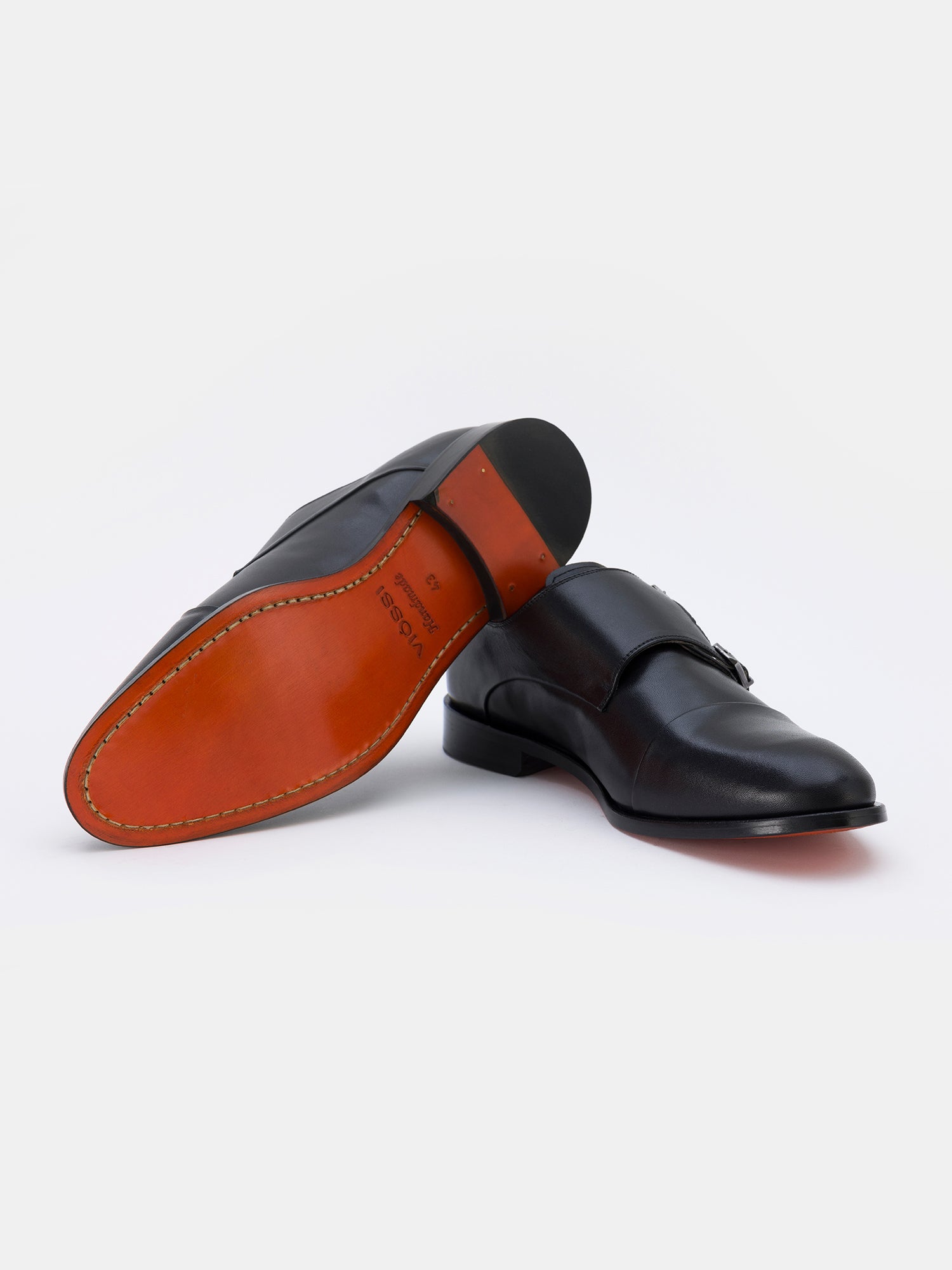 Black Leather Monk Straps Shoes