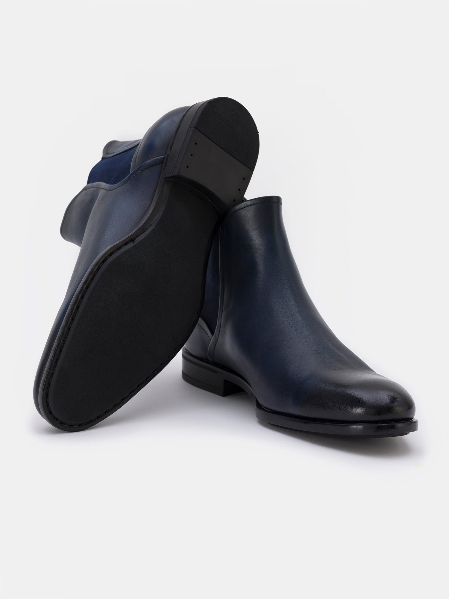 Navy Leather Chelsea Boots