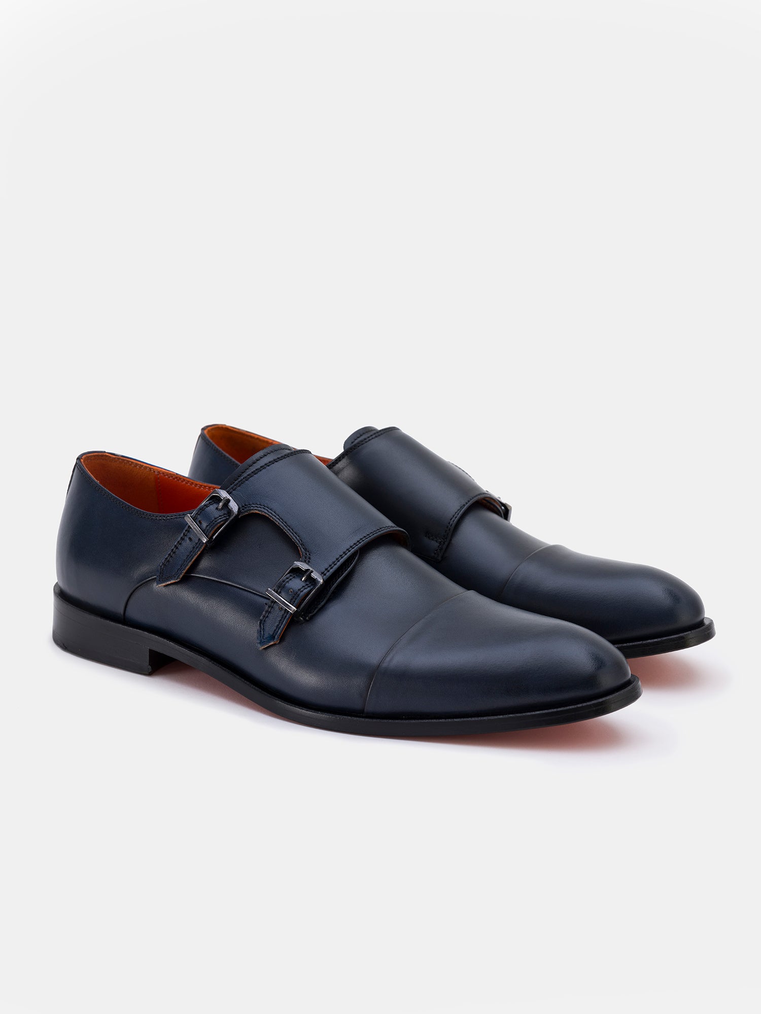 Navy Leather Monk Straps Shoes