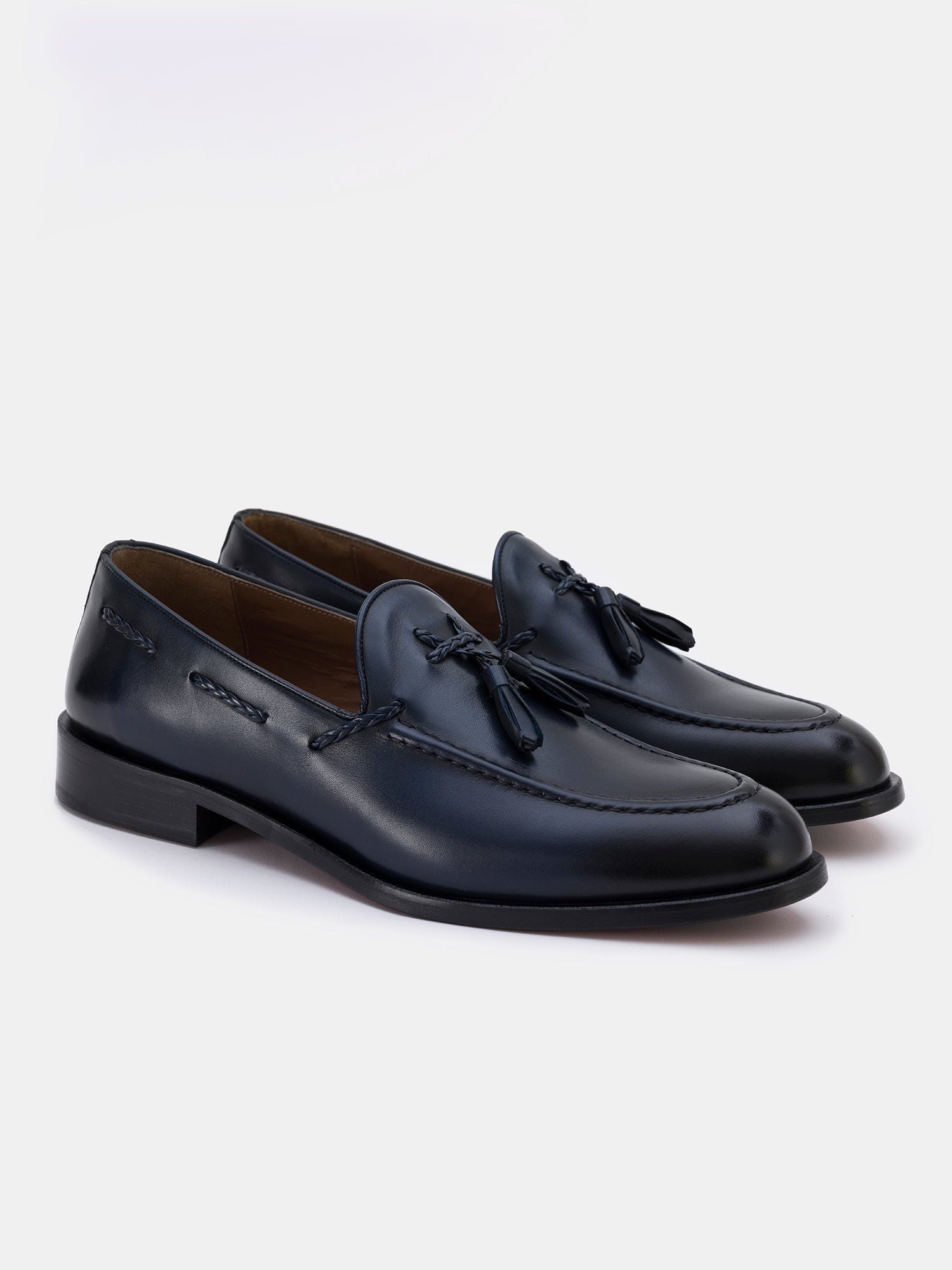 Navy Leather Tasselled Loafers