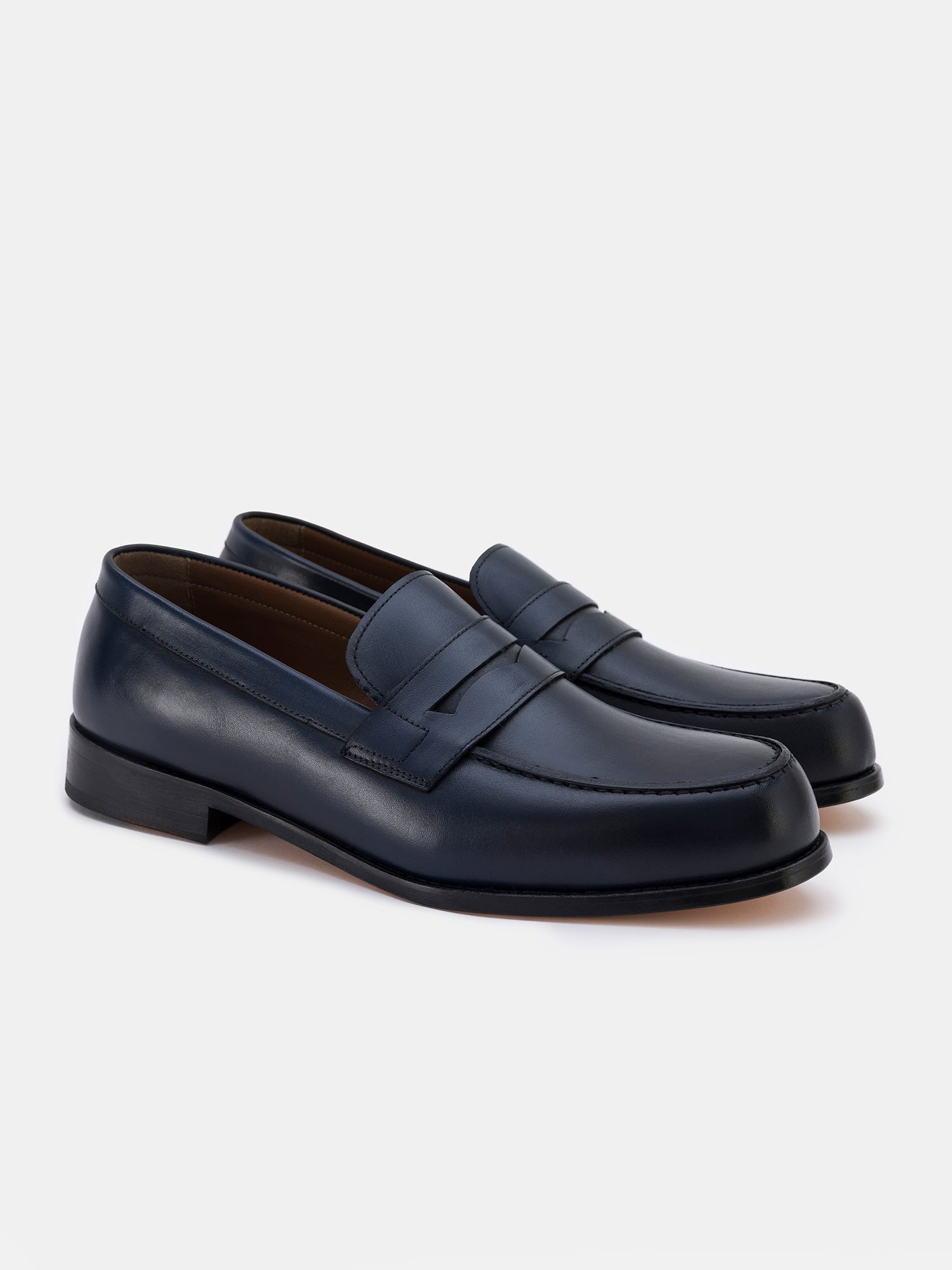 Navy Leather Penny Loafers