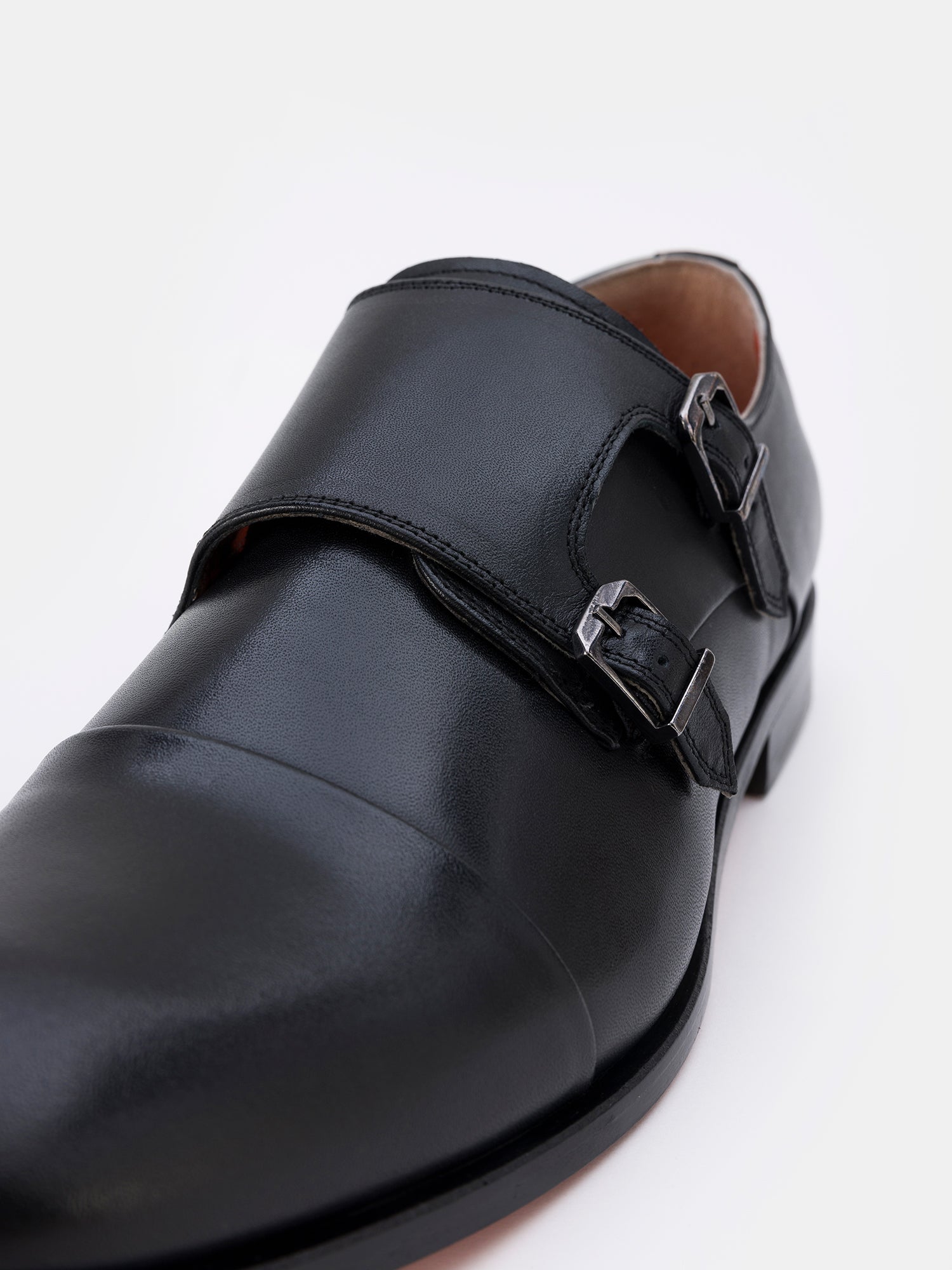 Black Leather Monk Straps Shoes