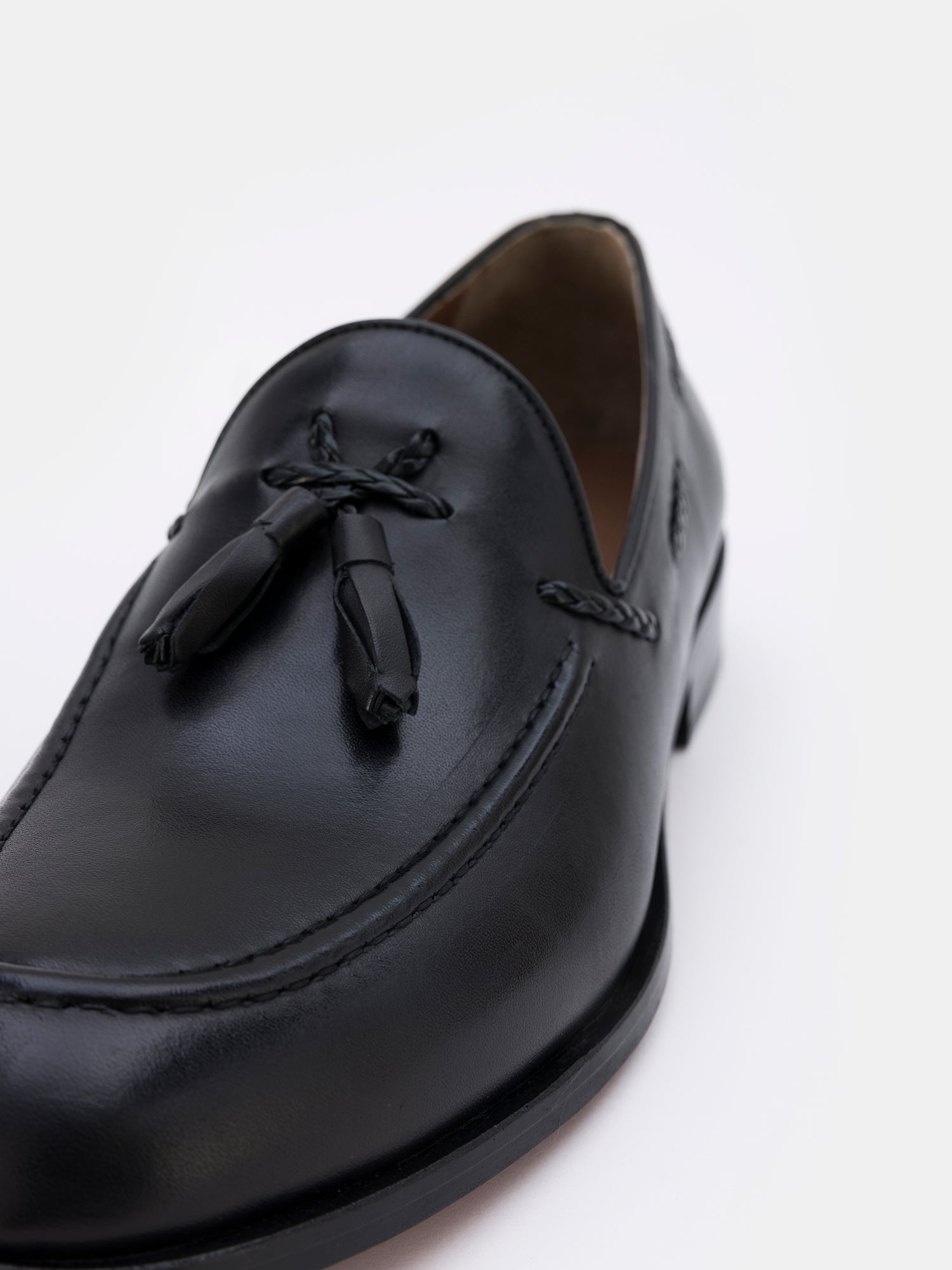 Black Leather Tasselled Loafers