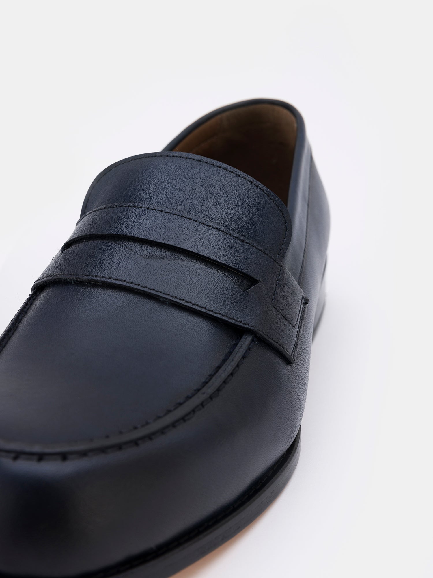 Navy Leather Penny Loafers
