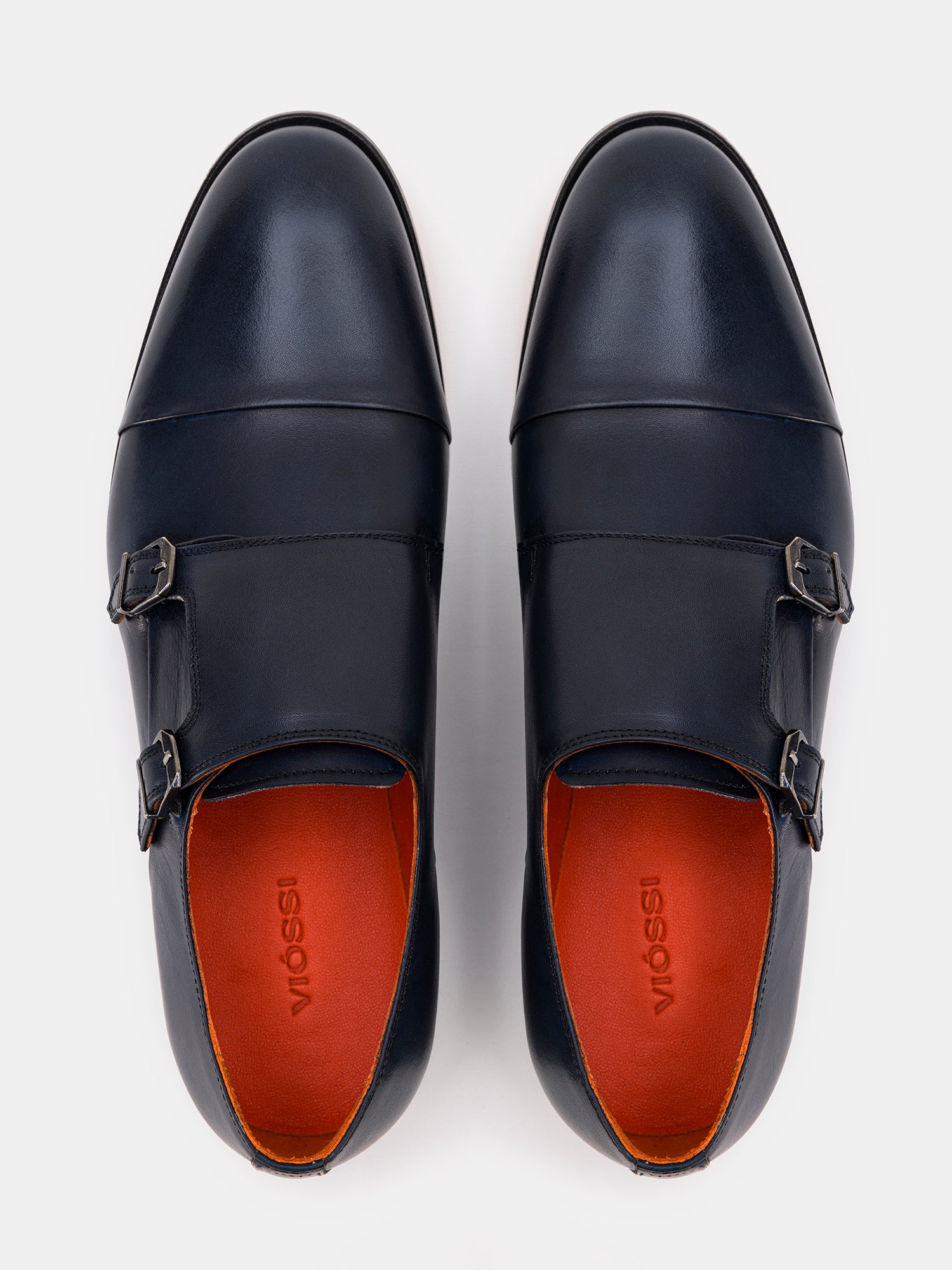 Navy Leather Monk Straps Shoes