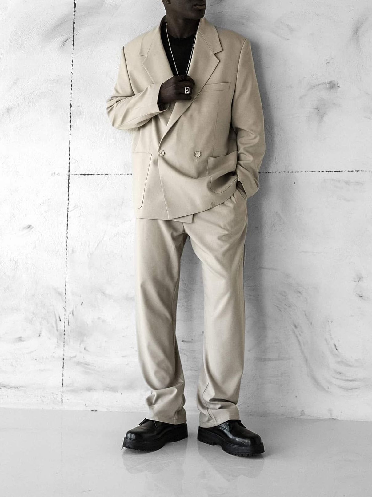 Beige Double Breasted Oversized Suit 2-Piece