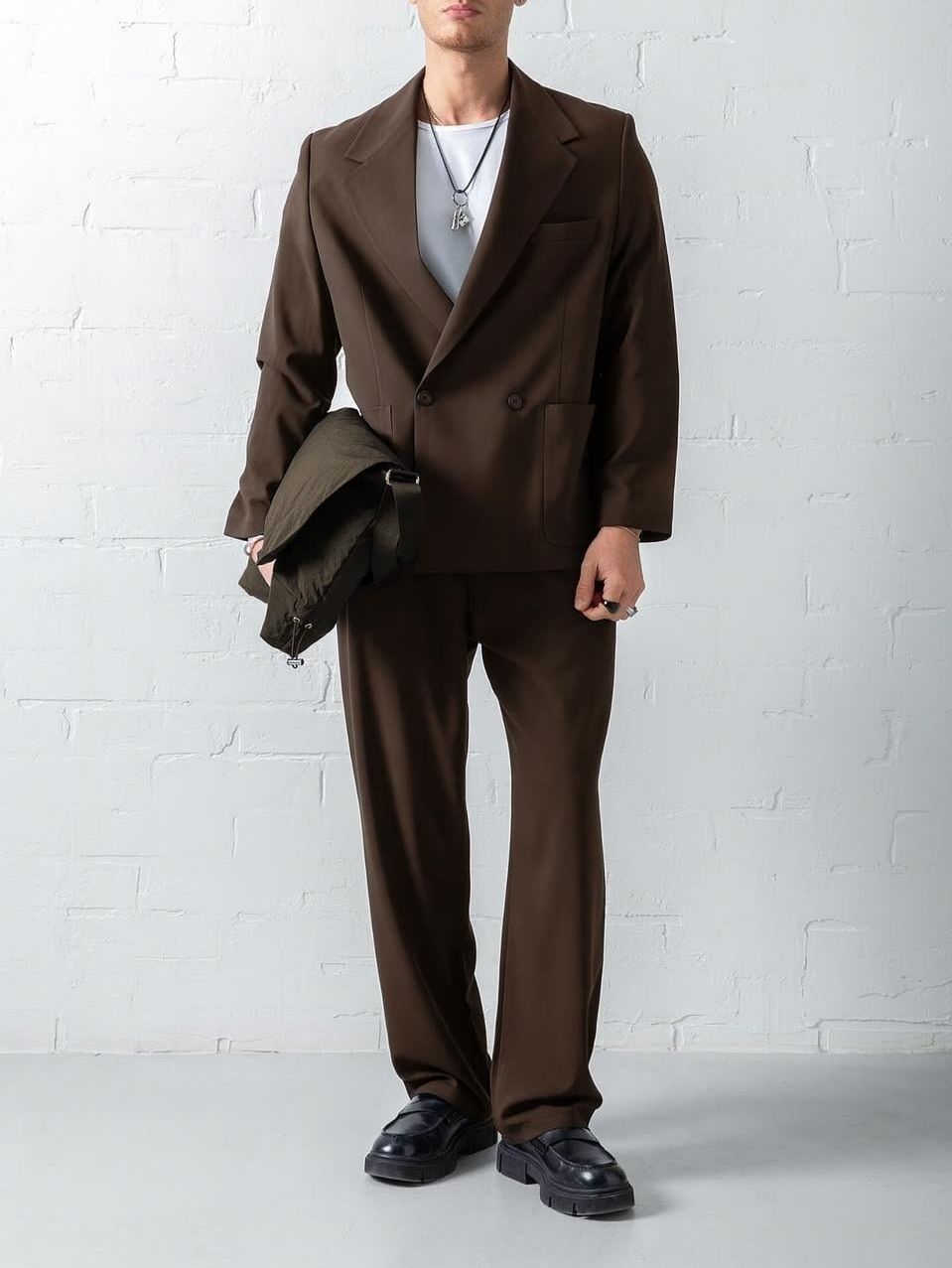 Brown Double Breasted Oversized Suit 2-Piece