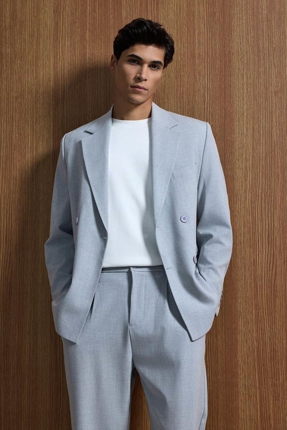 Grey Double Breasted Oversized Suit 2-Piece