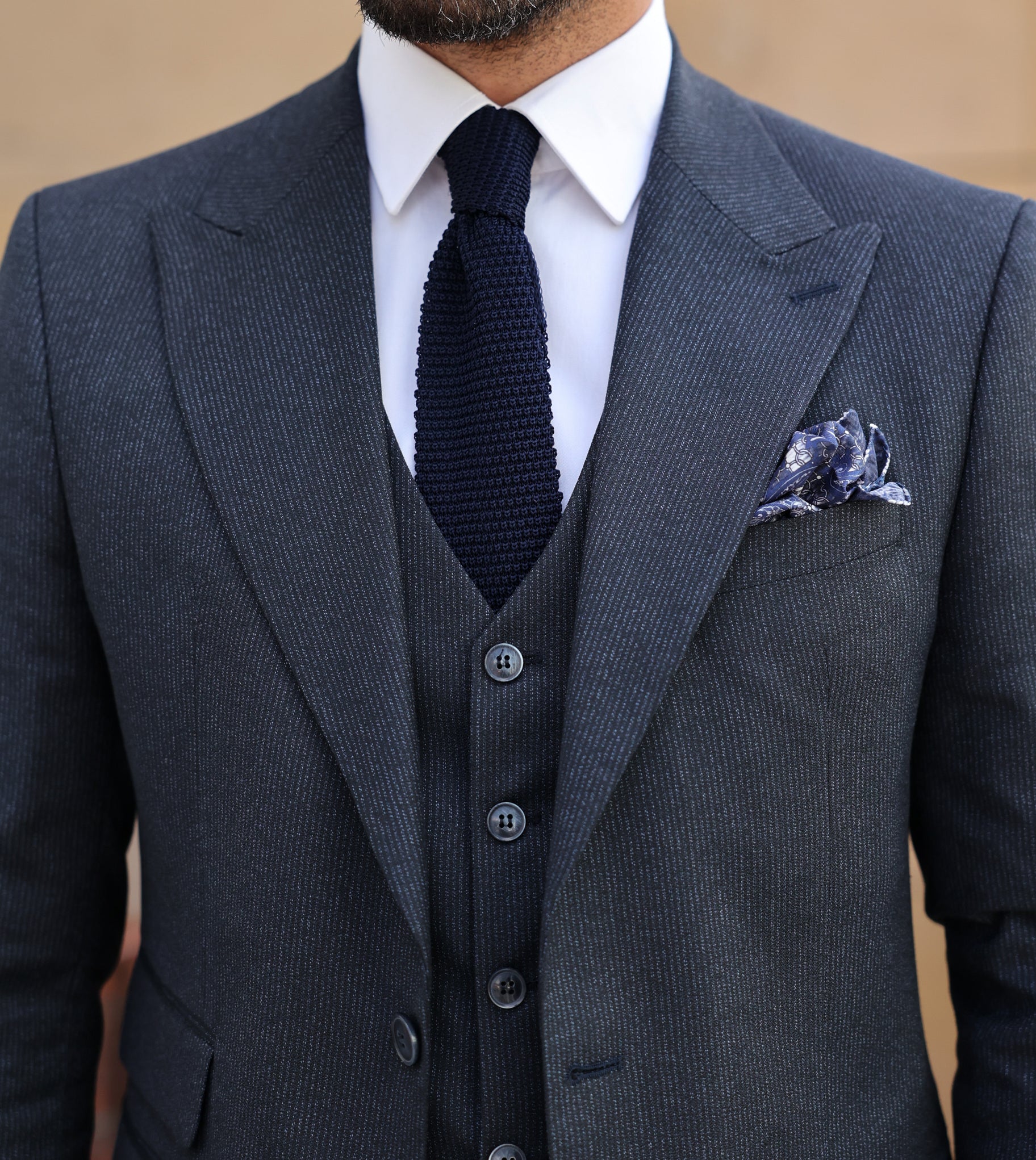 Navy Striped Slim-Fit Suit 3-Piece