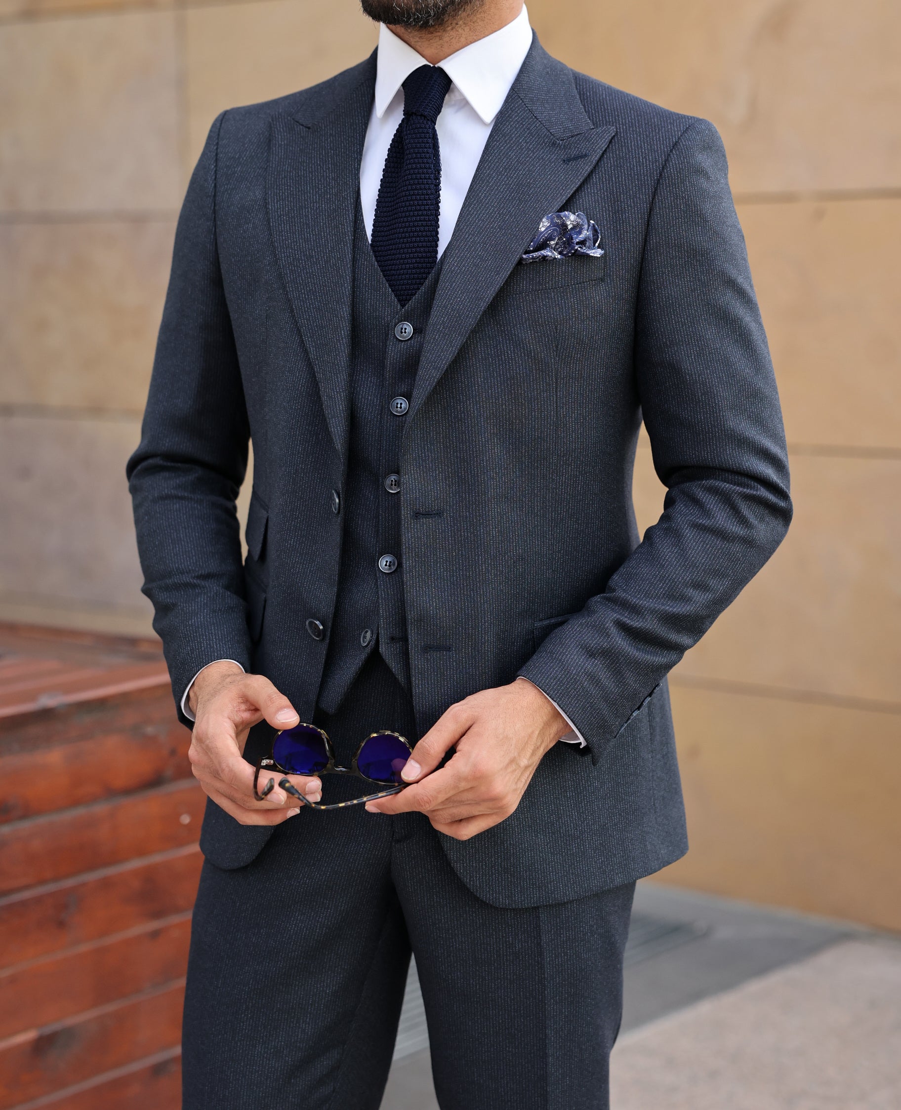 Navy Striped Slim-Fit Suit 3-Piece